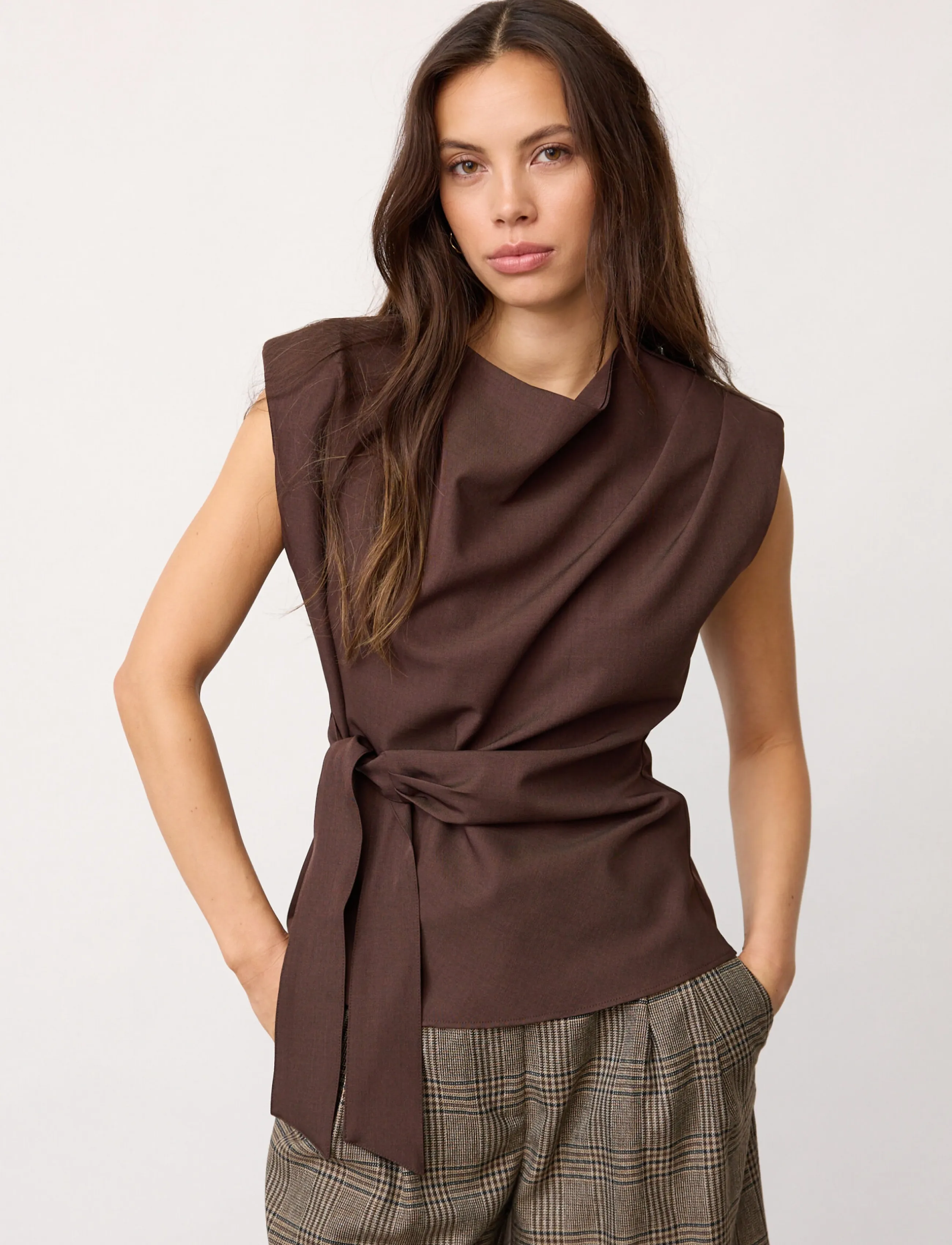 Co' Couture Lunacc Pleat Top, XS, T-shirts & Oberteile, Braun - Sleeveless, Frauen