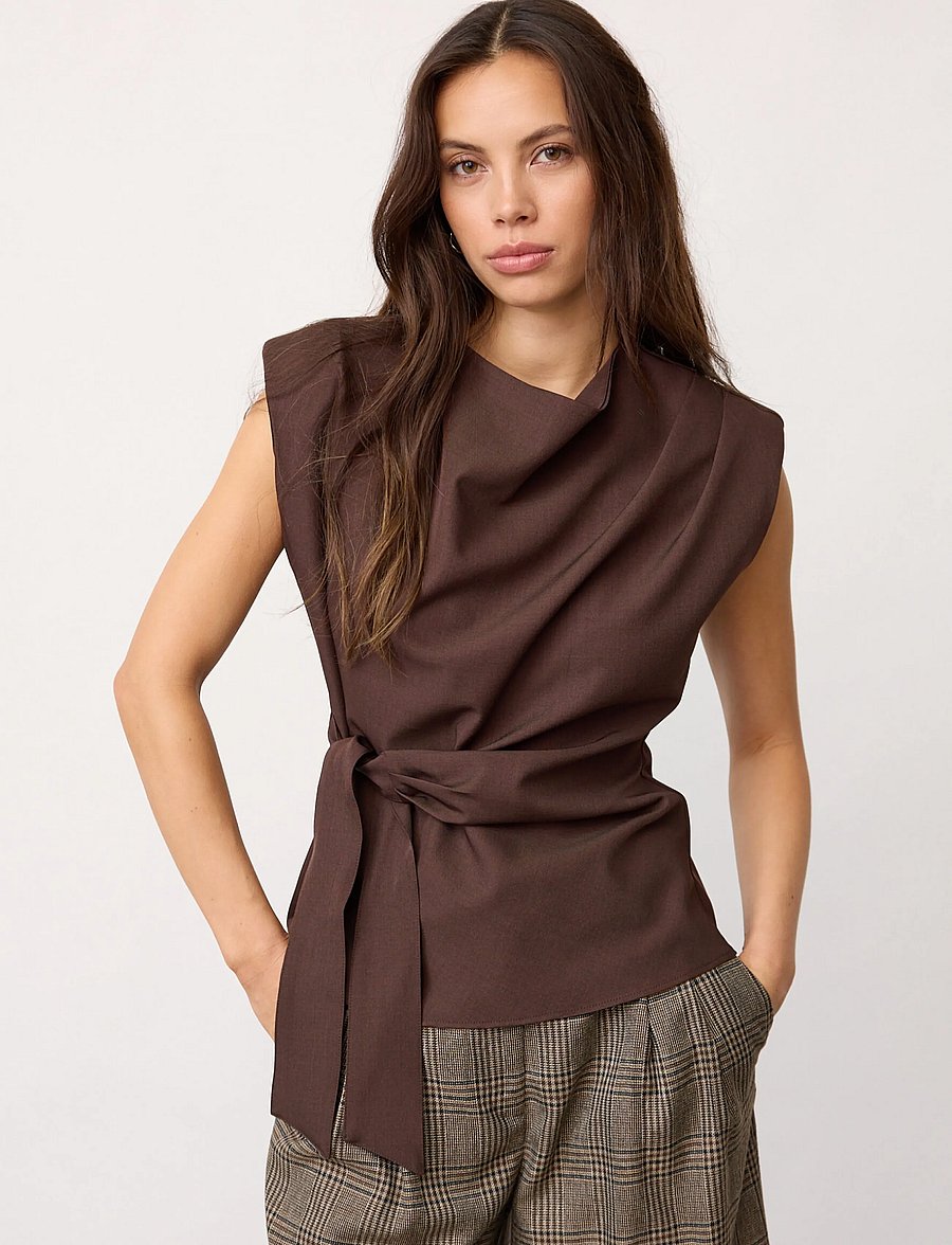 Co' Couture - LunaCC Pleat Top - linnen - dark brown - 0