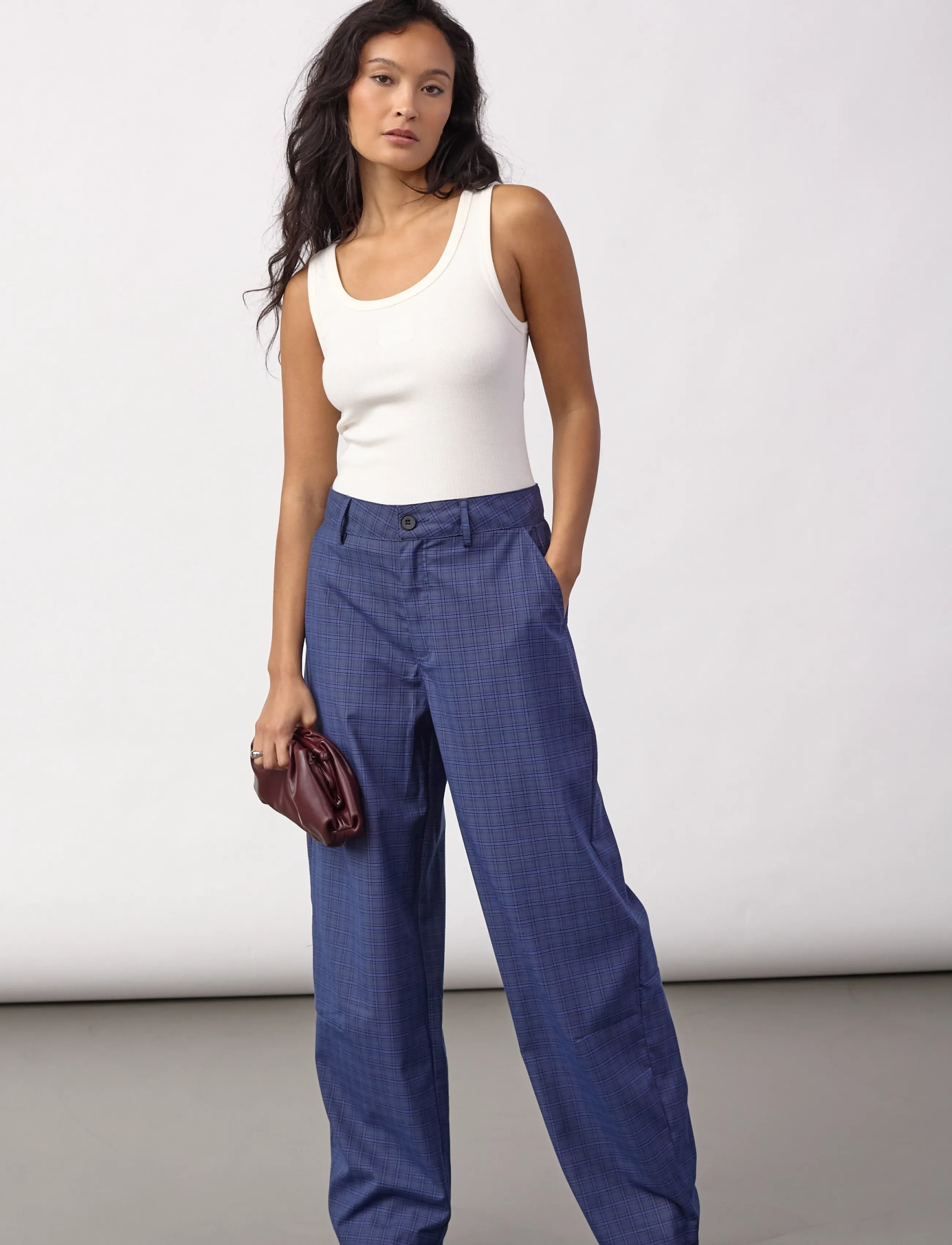 Co' Couture - DaxterCC Check Pants - straight leg trousers - new blue - 4