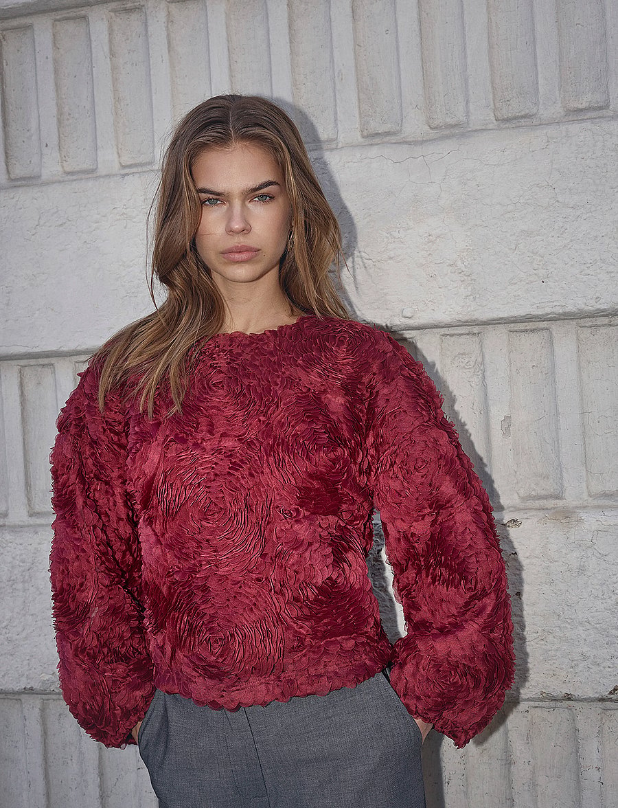 Co' Couture - LucinaCC Flower Blouse - berry red - 0