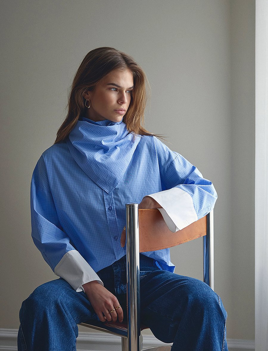 Co' Couture - ElonaCC Check Cuff Shirt - langärmlige hemden - pale blue - 0