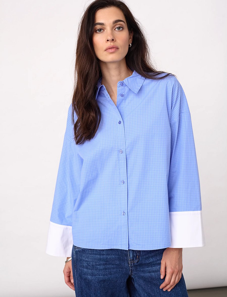 Co' Couture - ElonaCC Check Cuff Shirt - langärmlige hemden - pale blue - 3