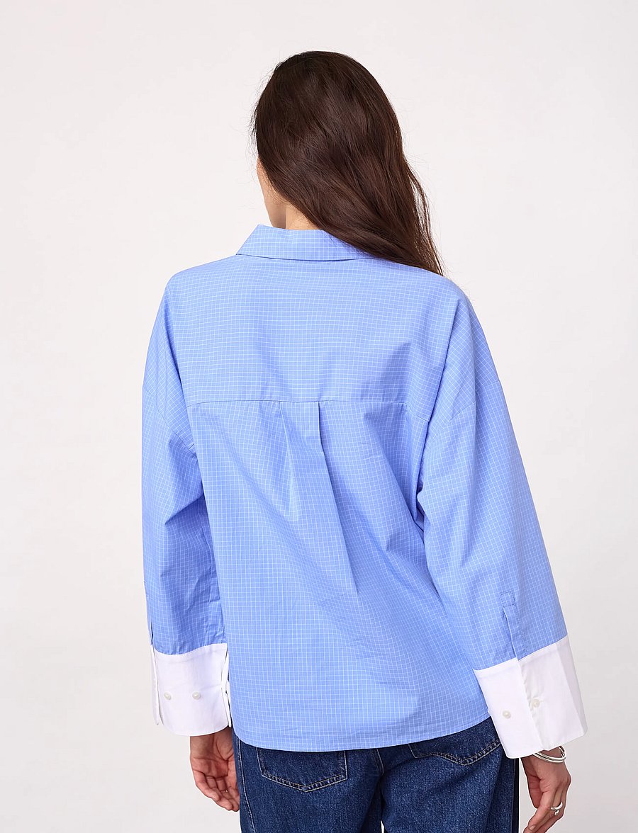Co' Couture - ElonaCC Check Cuff Shirt - langärmlige hemden - pale blue - 4