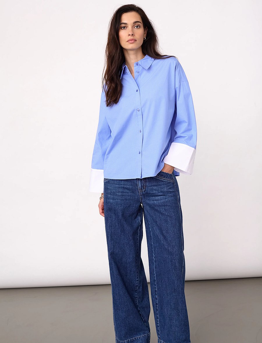 Co' Couture - ElonaCC Check Cuff Shirt - langärmlige hemden - pale blue - 5