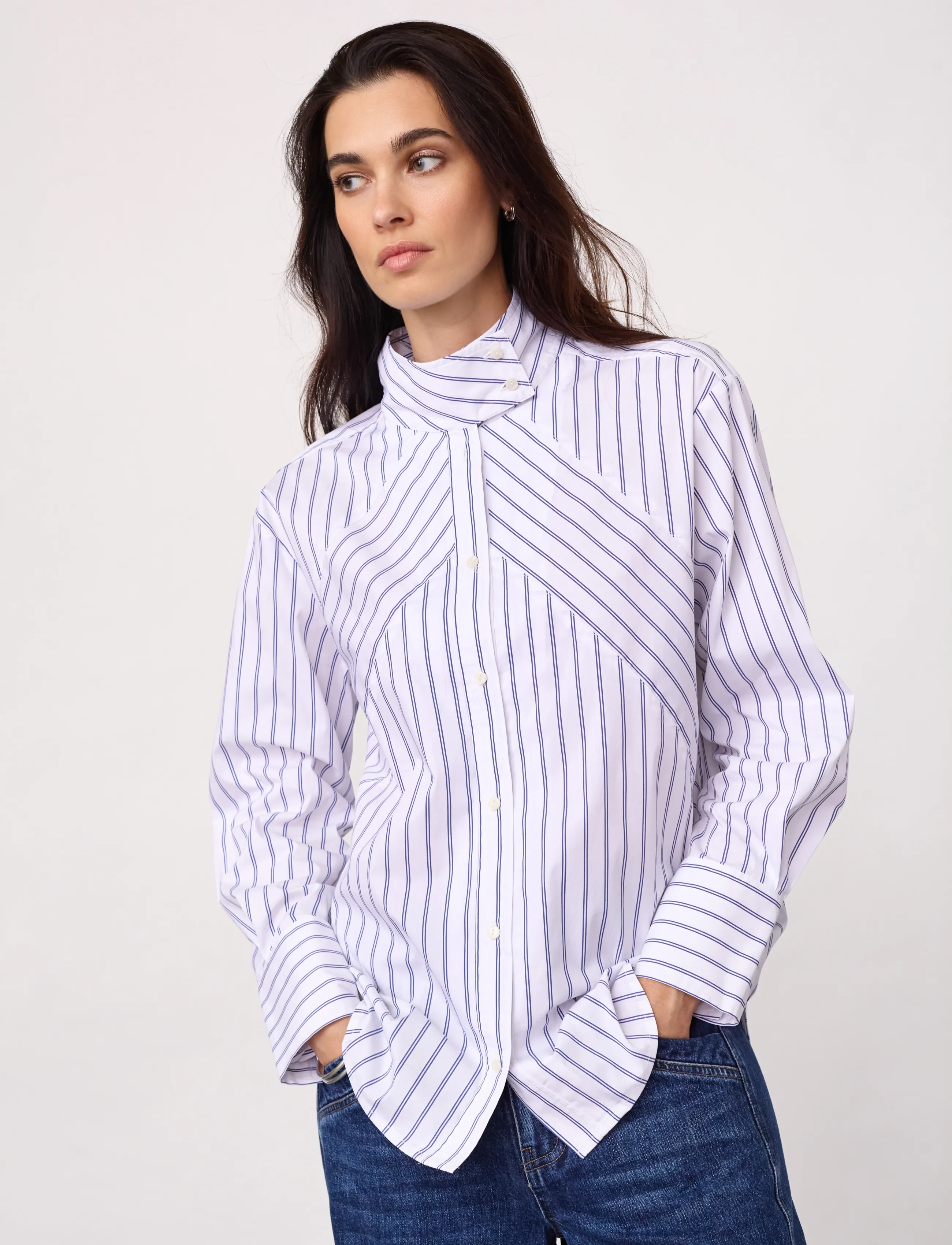 Co' Couture SomoCC Stripe Funnel Neck Shirt - Blusen & Hemden - WHITE / white
