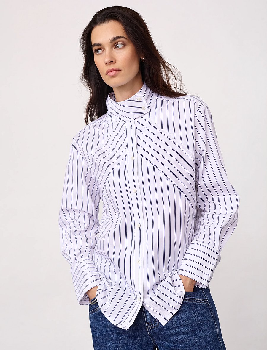 Co' Couture - SomoCC Stripe Funnel Neck Shirt - white - 0