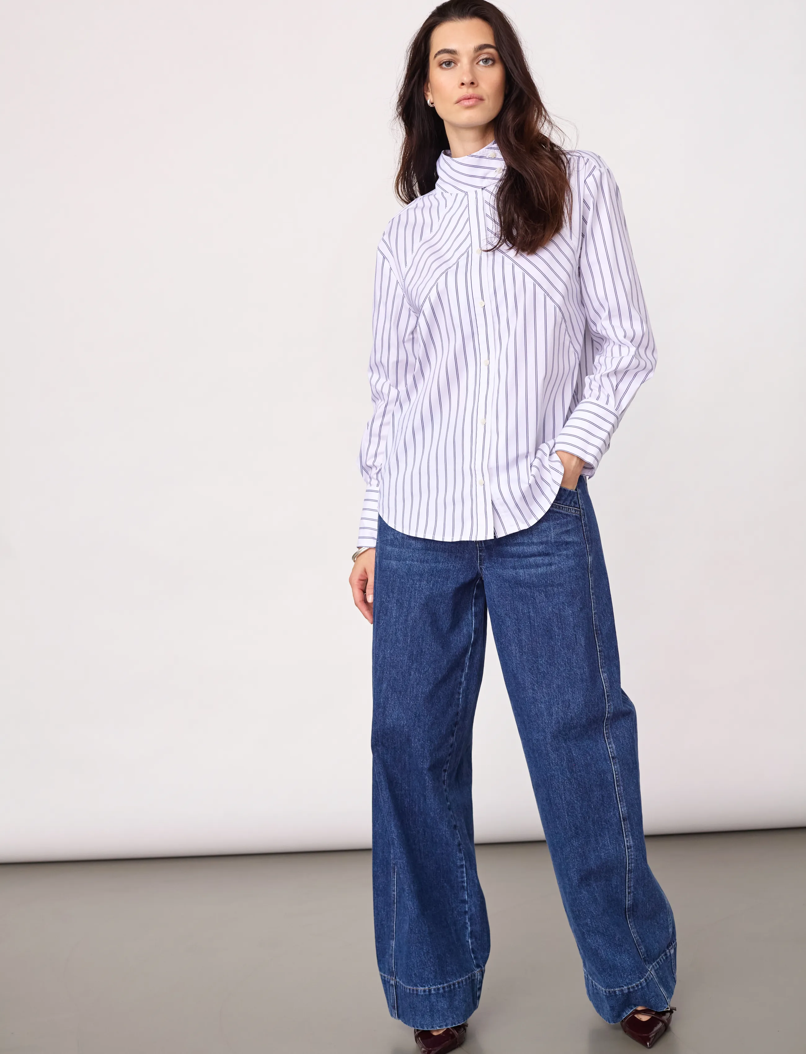 Co' Couture - SomoCC Stripe Funnel Neck Shirt - white - 4