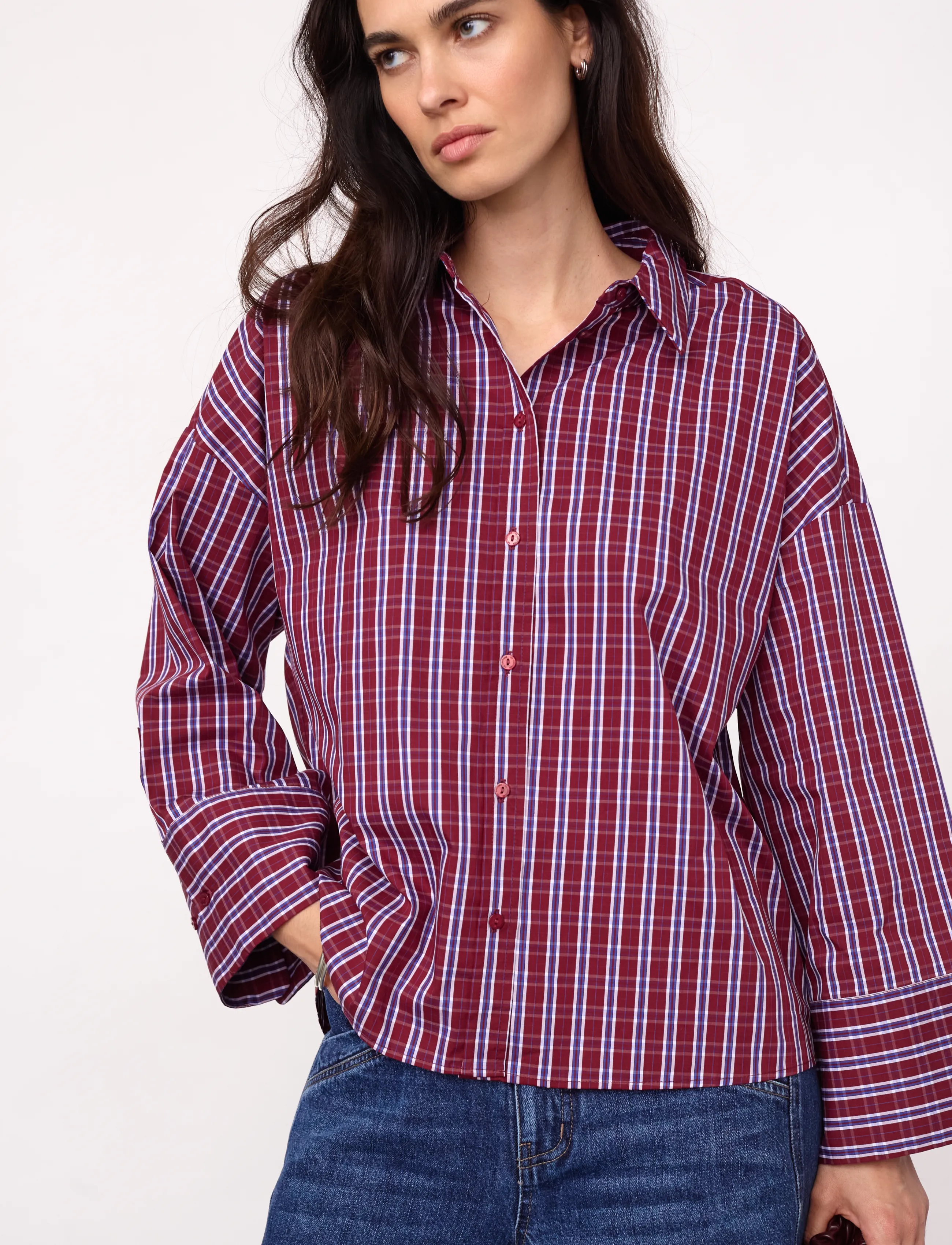 Co' Couture - ReneeCC Check Cuff Shirt - berry red - 3