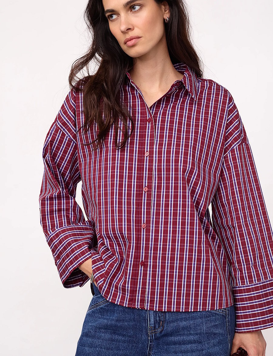 Co' Couture - ReneeCC Check Cuff Shirt - berry red - 3