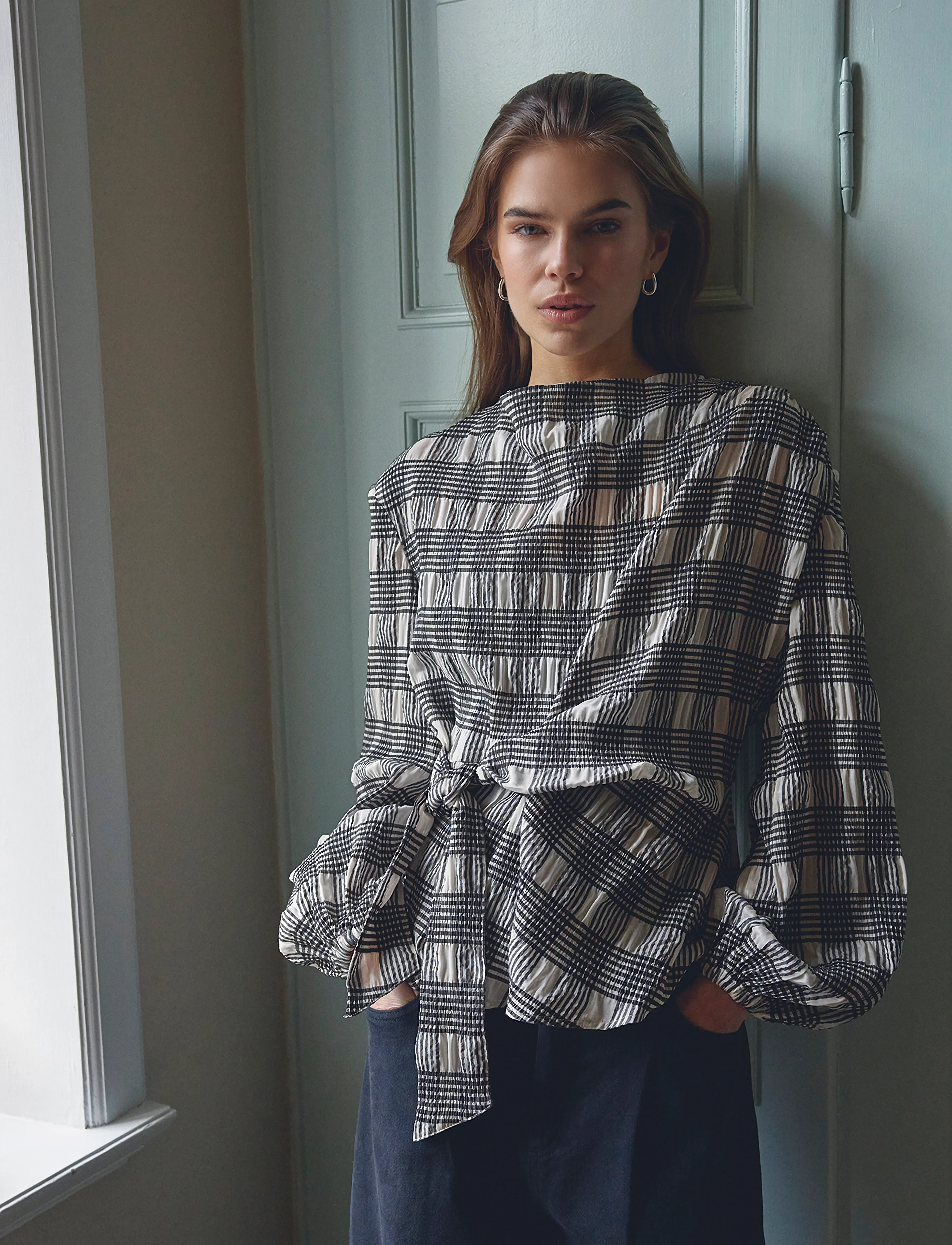 Co' Couture ChandlerCC Check Tie Blouse - Langærmede bluser - BONE / black