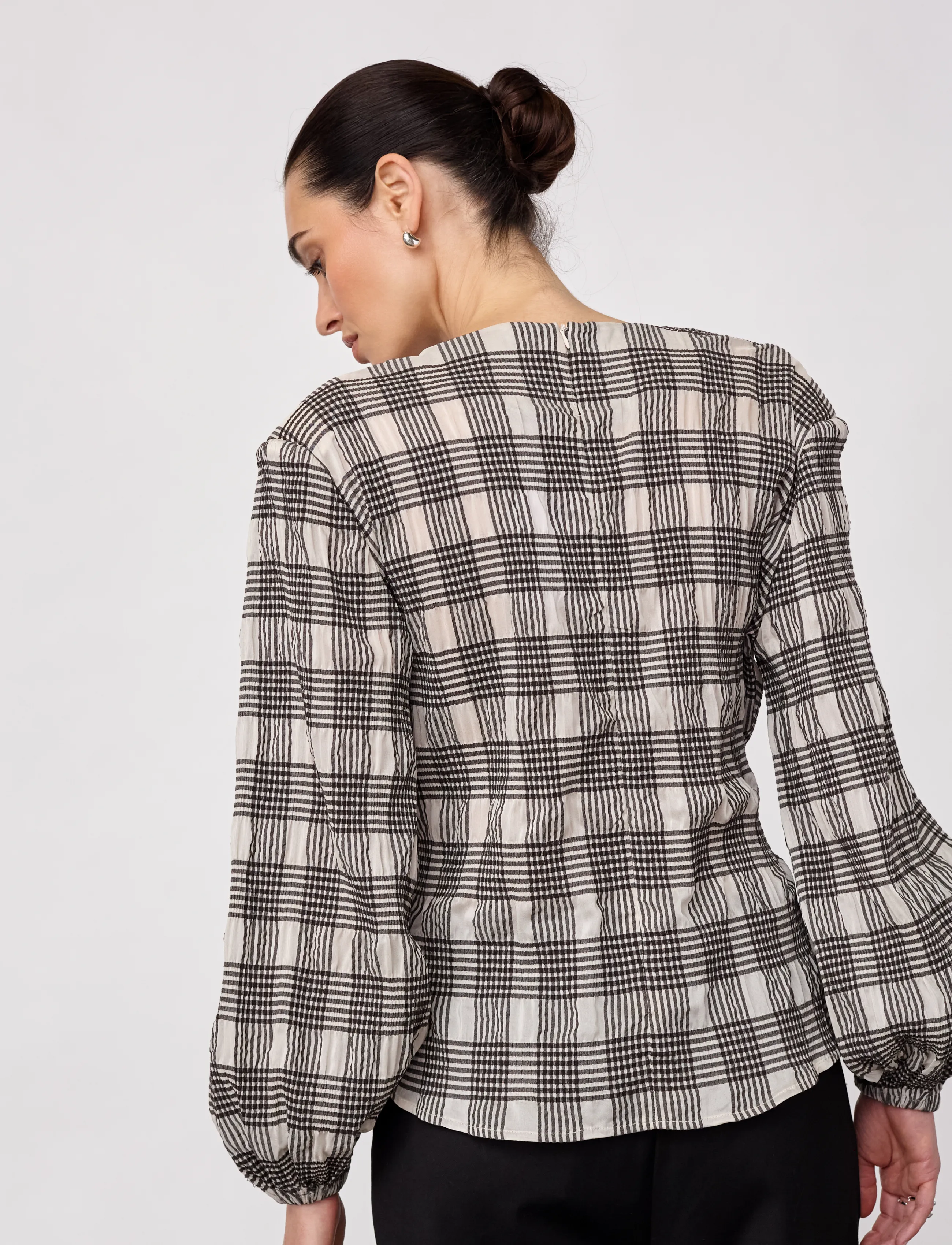 Co' Couture - ChandlerCC Check Tie Blouse - langærmede bluser - bone - 4