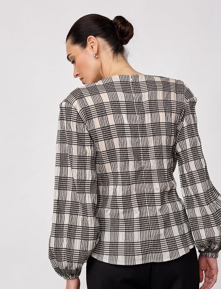 Co' Couture - ChandlerCC Check Tie Blouse - langærmede bluser - bone - 4