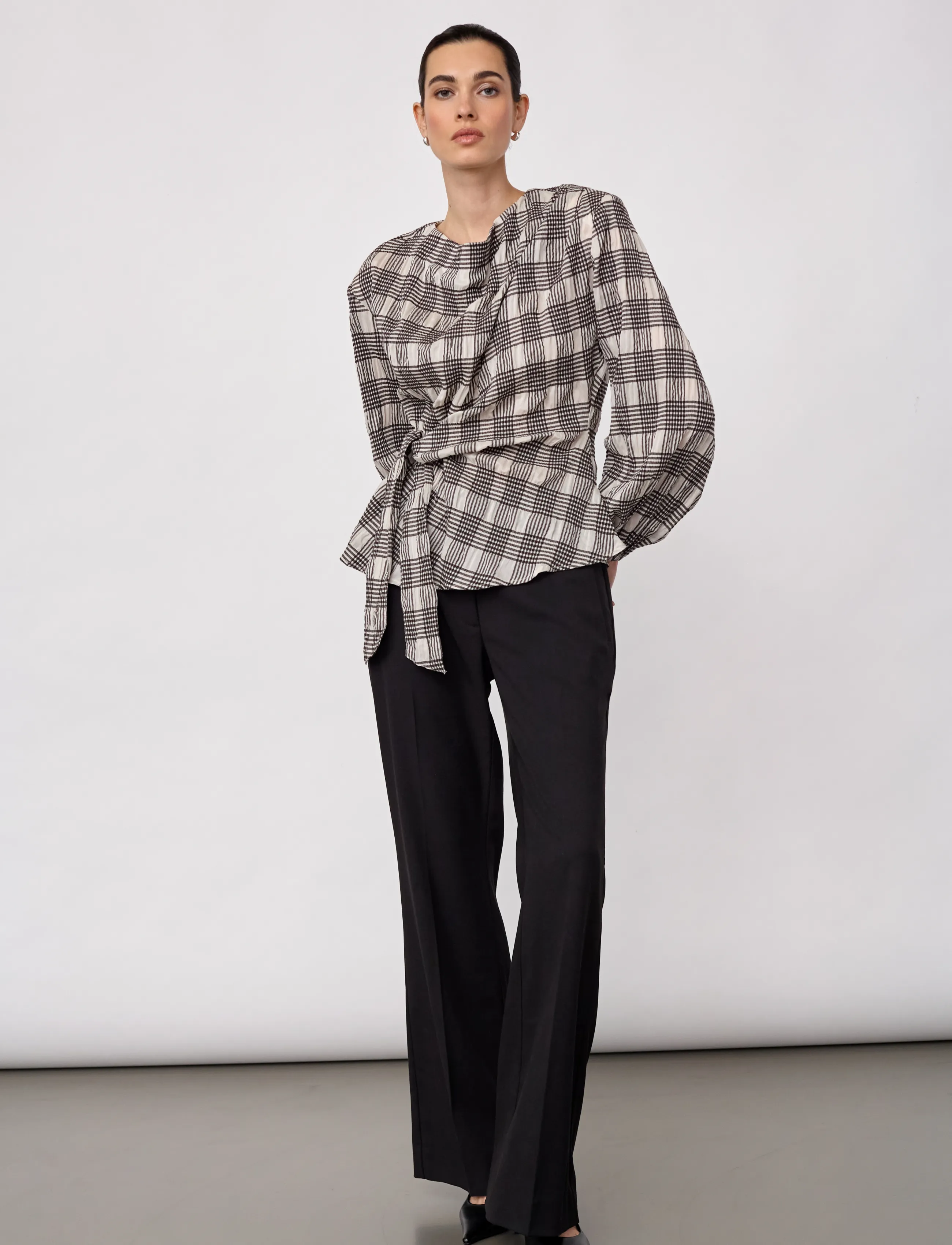 Co' Couture - ChandlerCC Check Tie Blouse - langærmede bluser - bone - 5