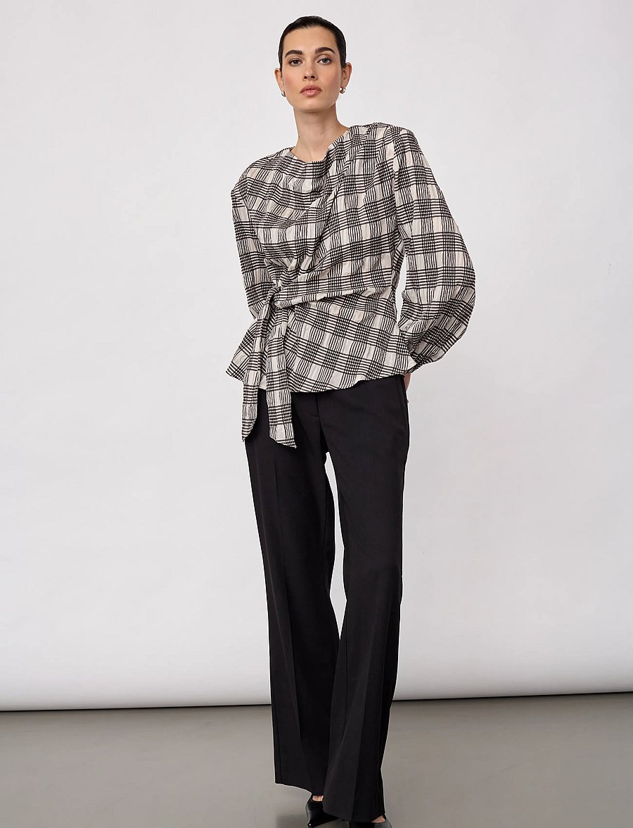 Co' Couture - ChandlerCC Check Tie Blouse - langærmede bluser - bone - 5