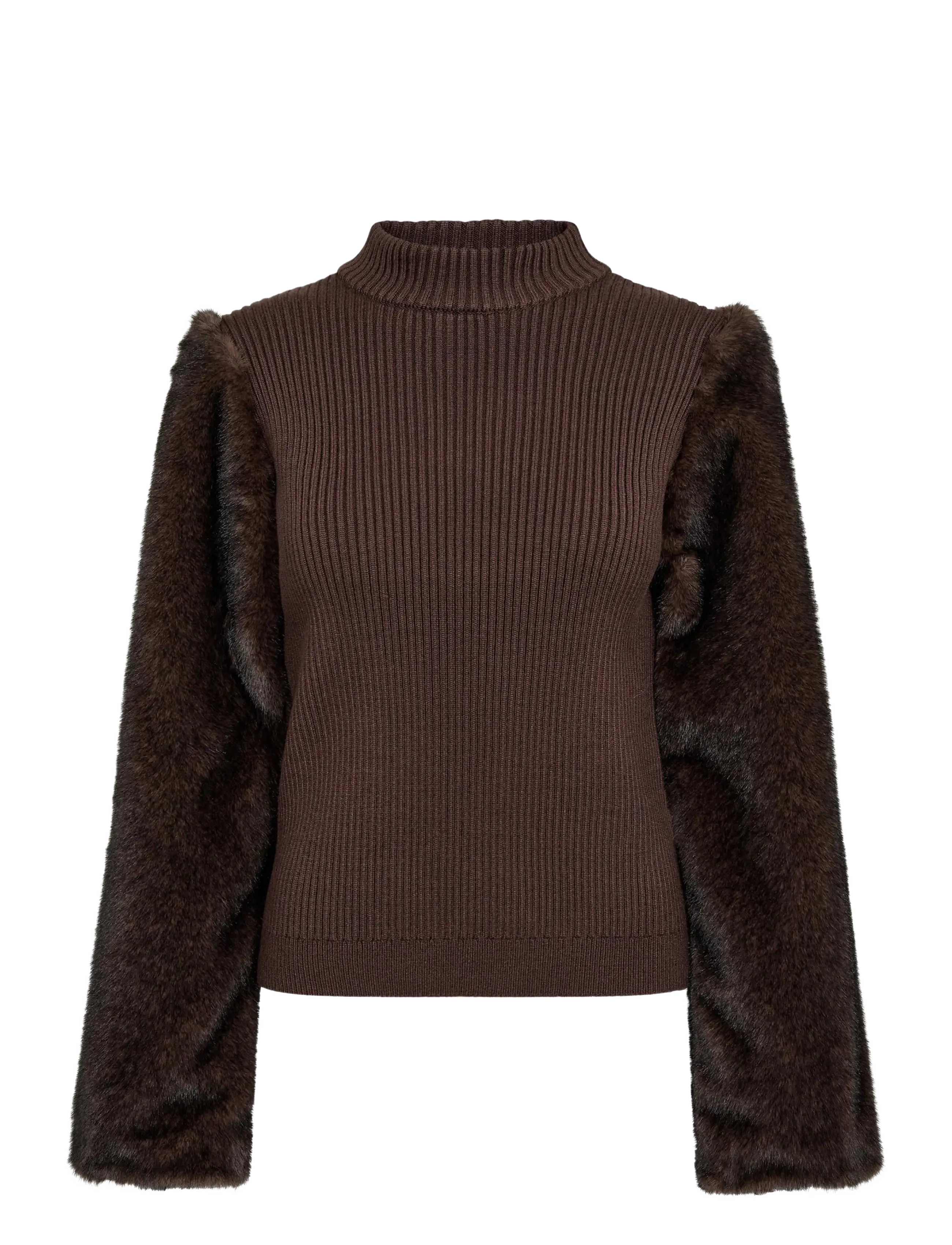 Co' Couture ElisabethCC Fur Mix Rib Knit - Strik - DARK BROWN / brown