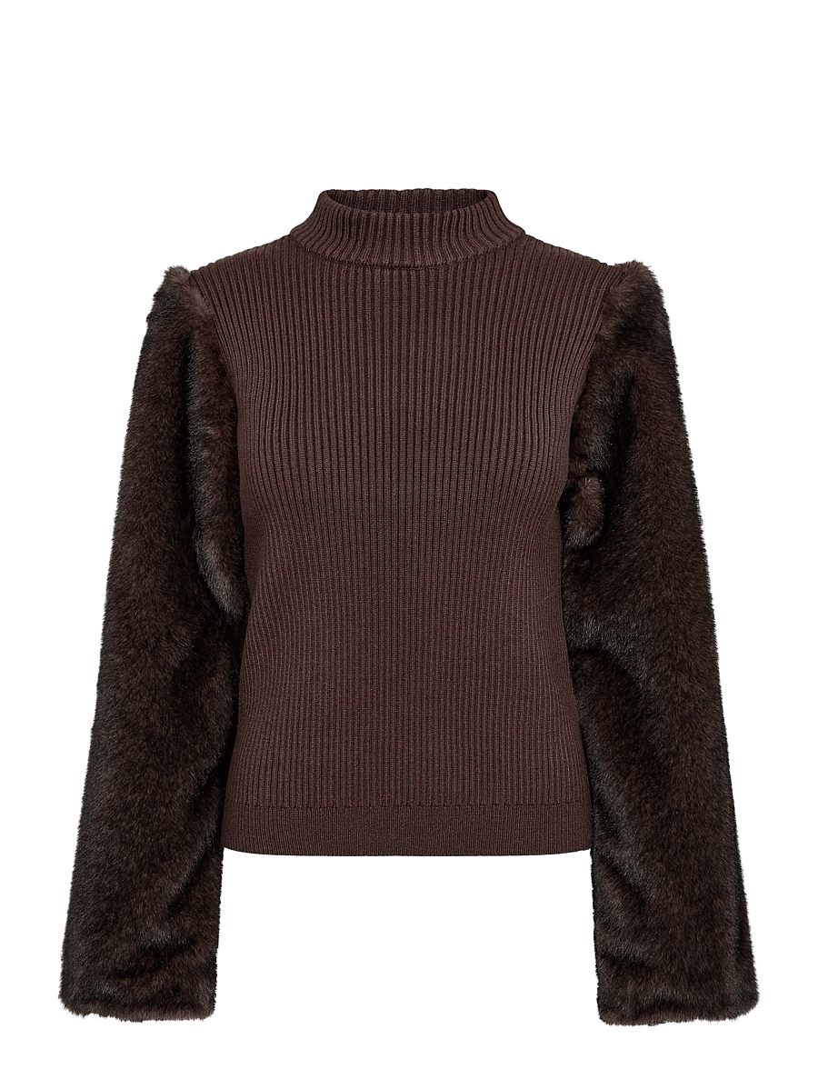 Co' Couture - ElisabethCC Fur Mix Rib Knit - rullekraver - dark brown - 0