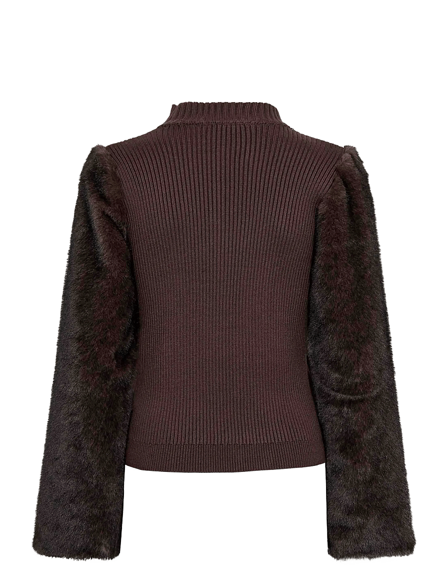 Co' Couture - ElisabethCC Fur Mix Rib Knit - rullekraver - dark brown - 1