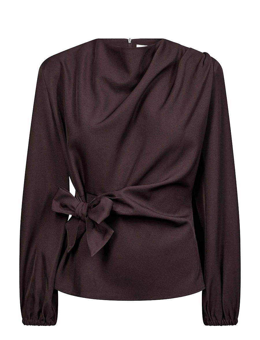 Co' Couture - LunaCC Tie Blouse - langärmelige blusen - bison - 1