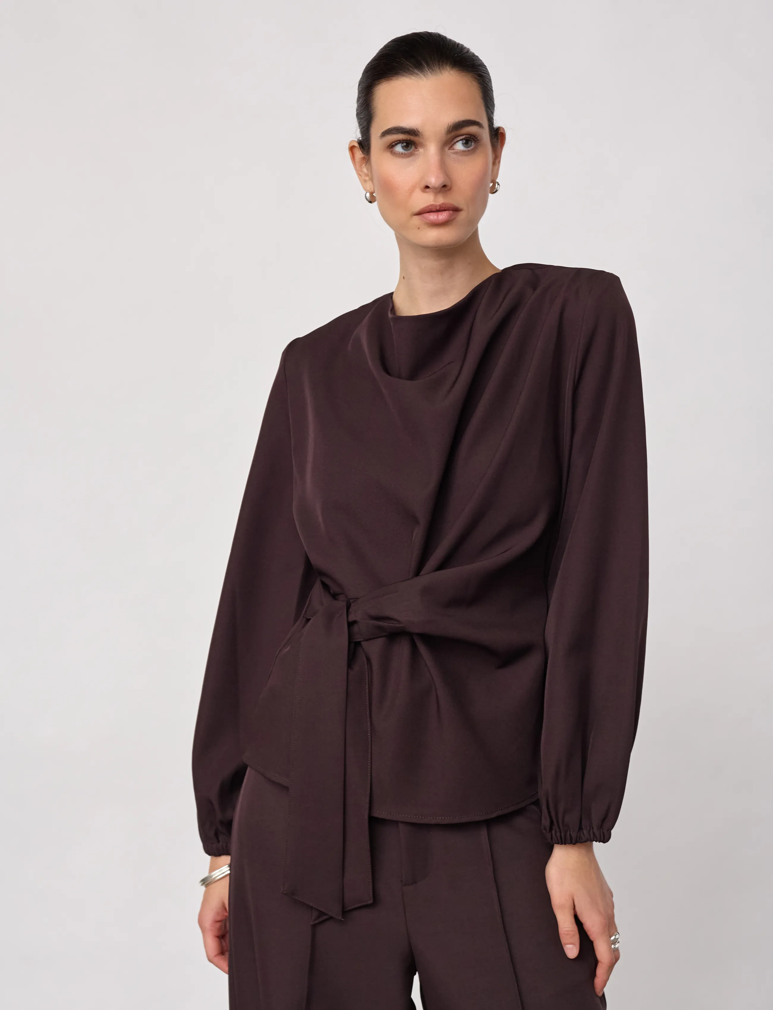 Co' Couture LunaCC Tie Blouse - Langærmede bluser - BISON / brown