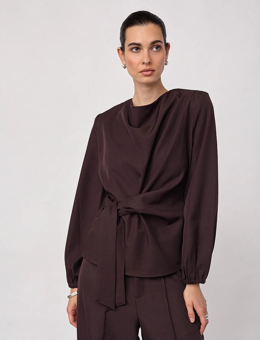 Co' Couture - LunaCC Tie Blouse - langärmelige blusen - bison - 0