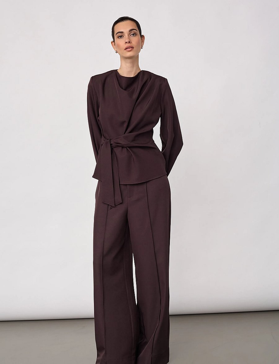 Co' Couture - LunaCC Tie Blouse - langärmelige blusen - bison - 4