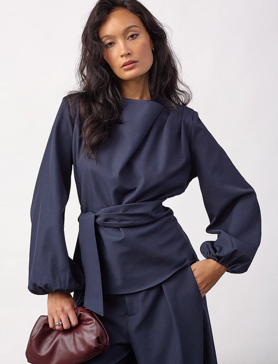 Co' Couture - LunaCC Tie Blouse - langärmelige blusen - navy - 0