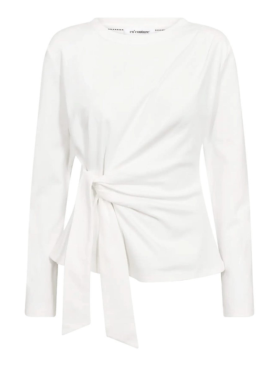 Co' Couture - OrianeCC LS Pleat Tie Tee - långärmade blusar - white - 1