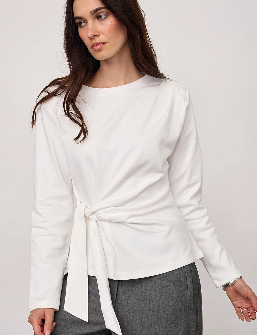Co' Couture - OrianeCC LS Pleat Tie Tee - långärmade blusar - white - 0