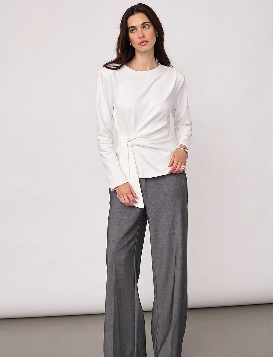 Co' Couture - OrianeCC LS Pleat Tie Tee - långärmade blusar - white - 4