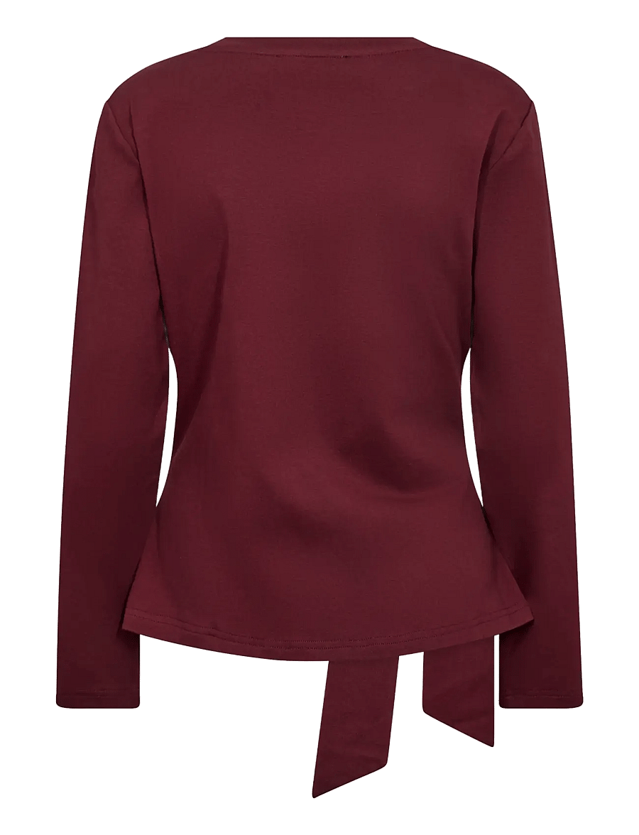 Co' Couture - OrianeCC LS Pleat Tie Tee - langärmelige blusen - wine red - 2