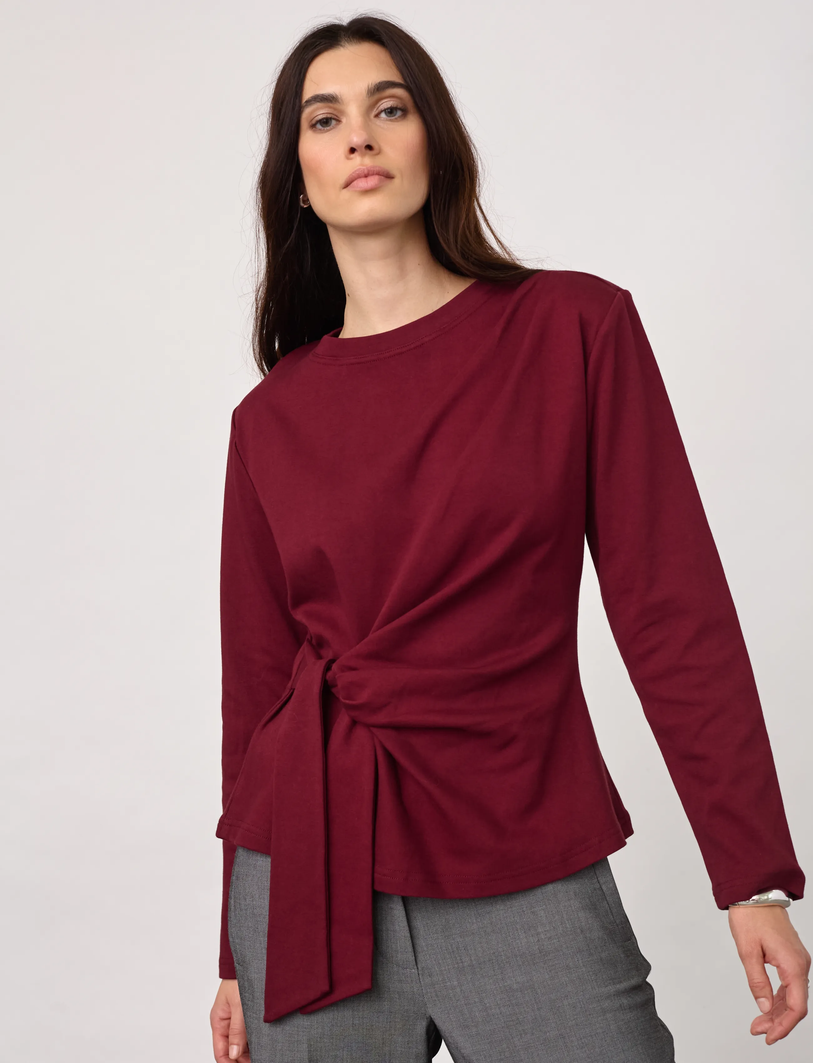 Co' Couture OrianeCC LS Pleat Tie Tee - Langärmelige Blusen - WINE RED / burgundy