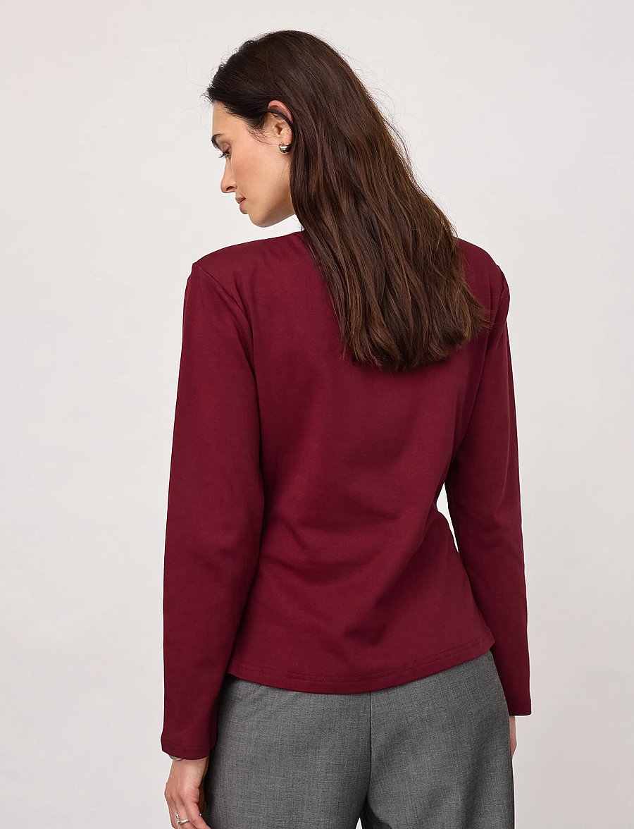 Co' Couture - OrianeCC LS Pleat Tie Tee - langärmelige blusen - wine red - 3
