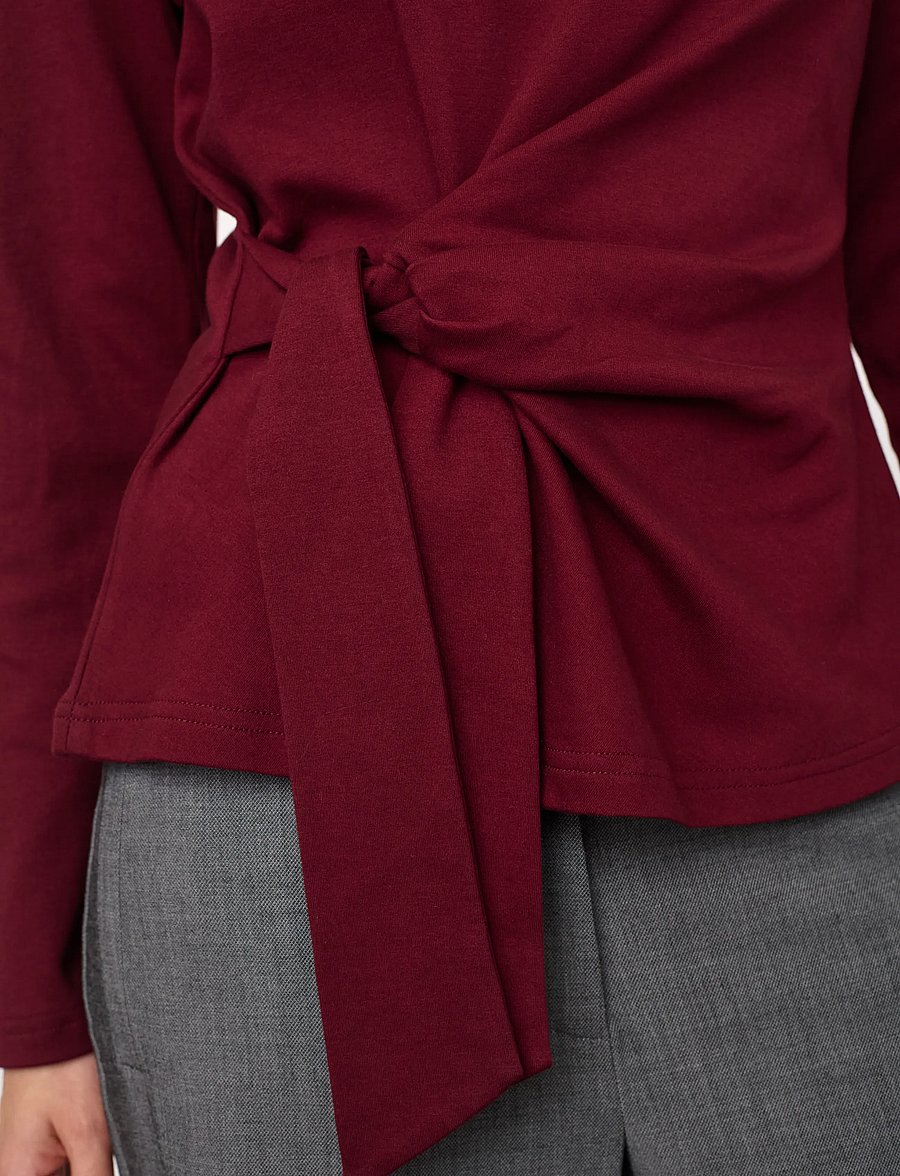 Co' Couture - OrianeCC LS Pleat Tie Tee - langärmelige blusen - wine red - 5