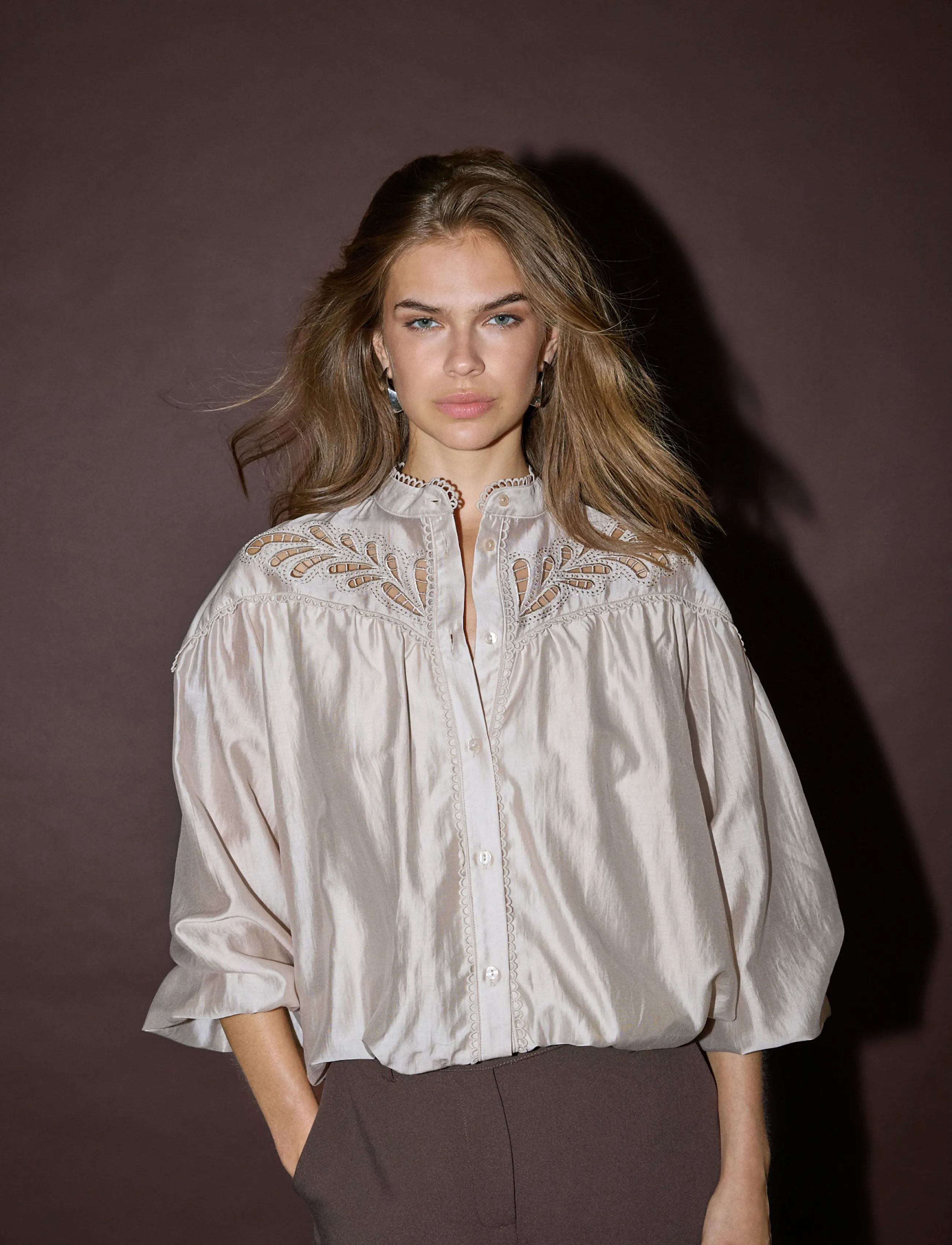 Co' Couture MelinCC Balloon Lace Shirt - Langærmede bluser - CHAMPAGNE / beige