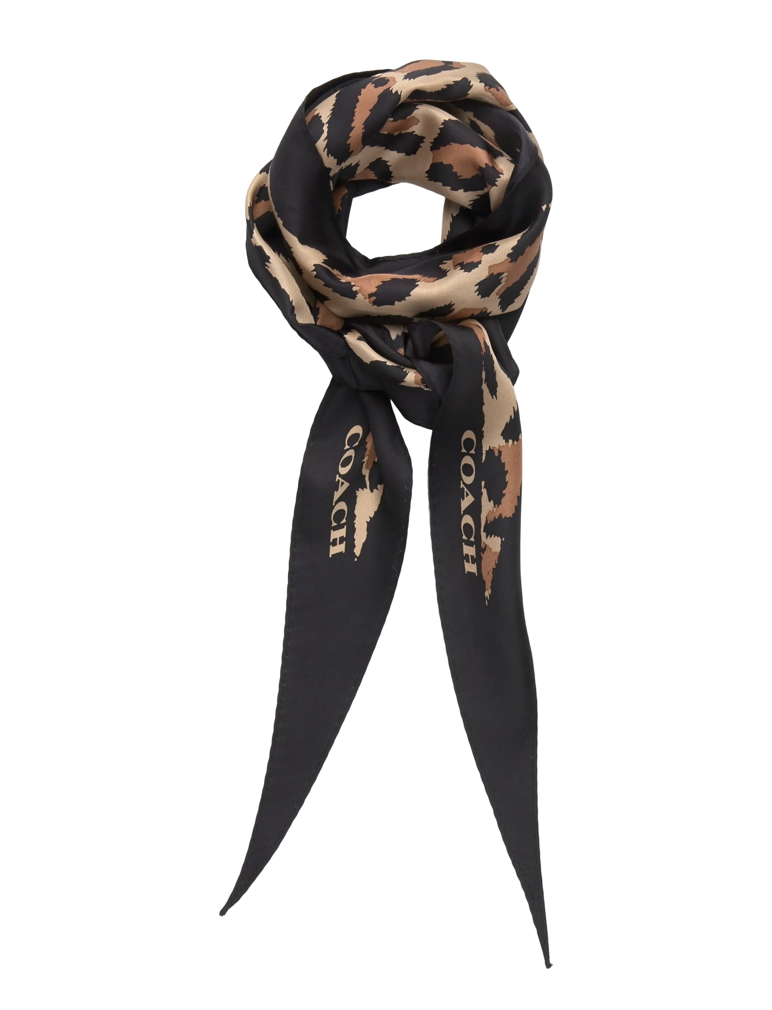 LEOPARD PRINTED SILK ELONGATED TRIANGLE - TAN