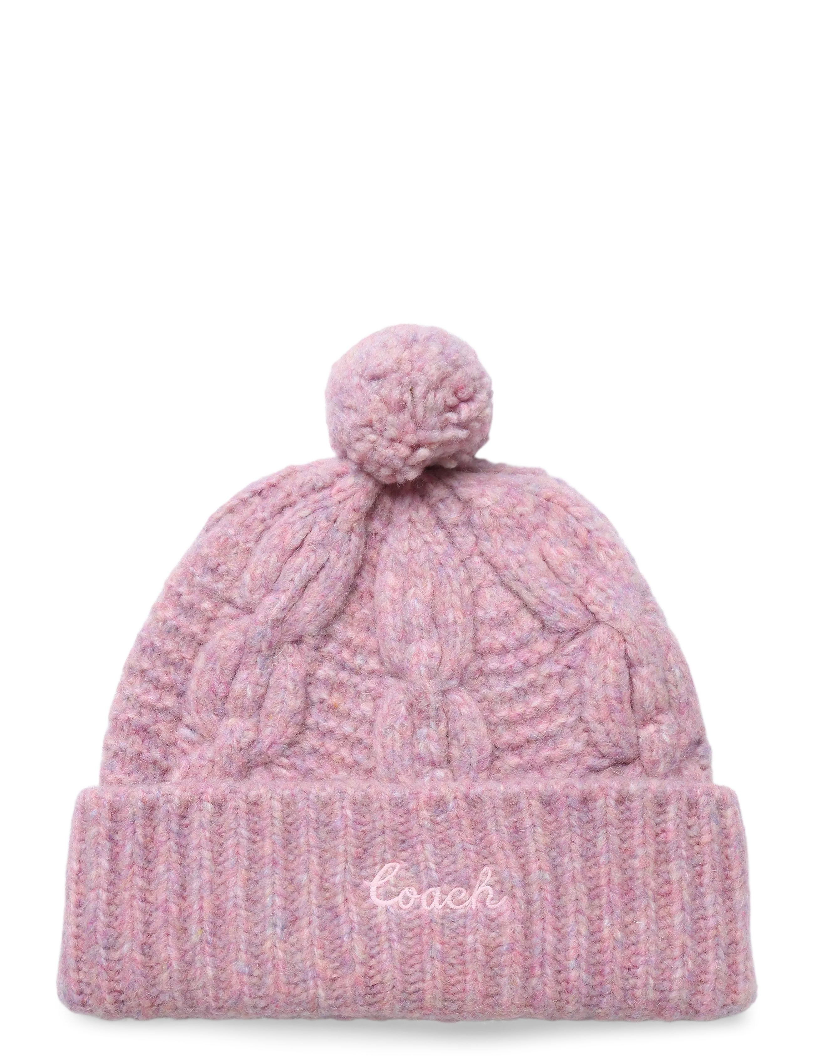 Coach Accessories CHAIN CABLE BEANIE WITH POM - Accessoarer - LIGHT PINK / pink/rose