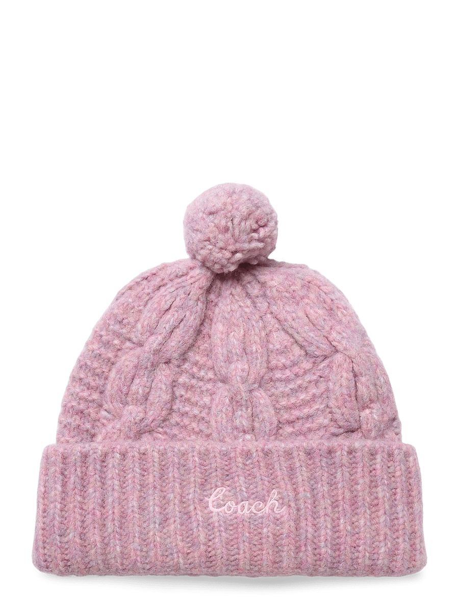 Coach Accessories - CHAIN CABLE BEANIE WITH POM - mössor - light pink - 0