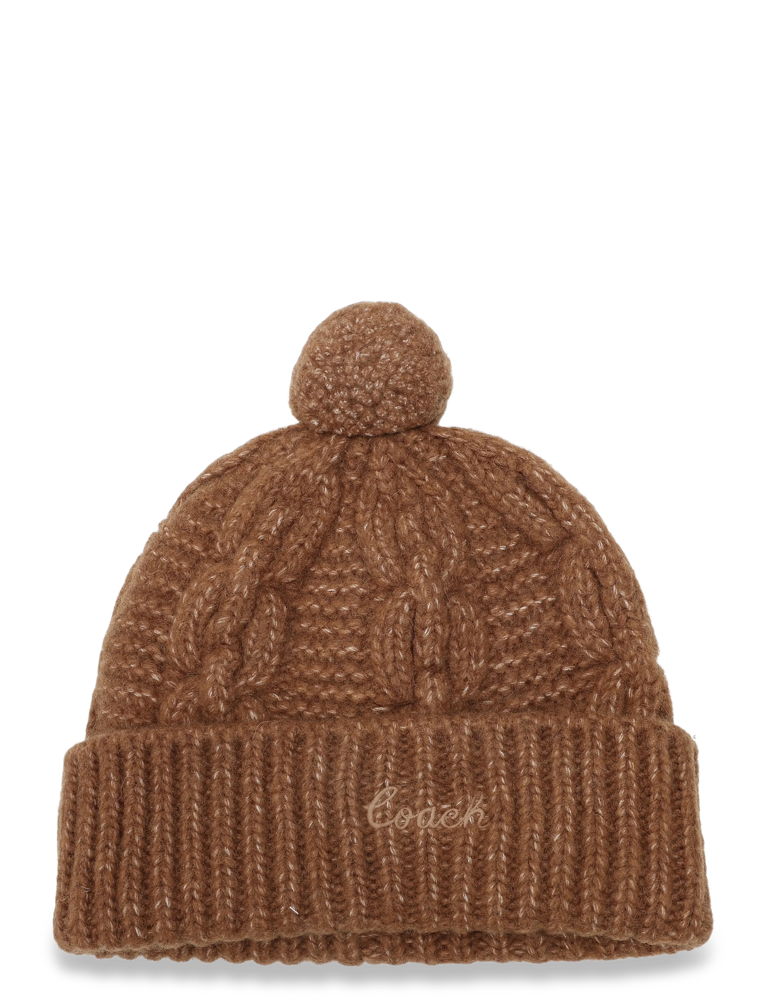 Coach Accessories CHAIN CABLE BEANIE WITH POM - Accessories - TOASTED ALMOND / brown