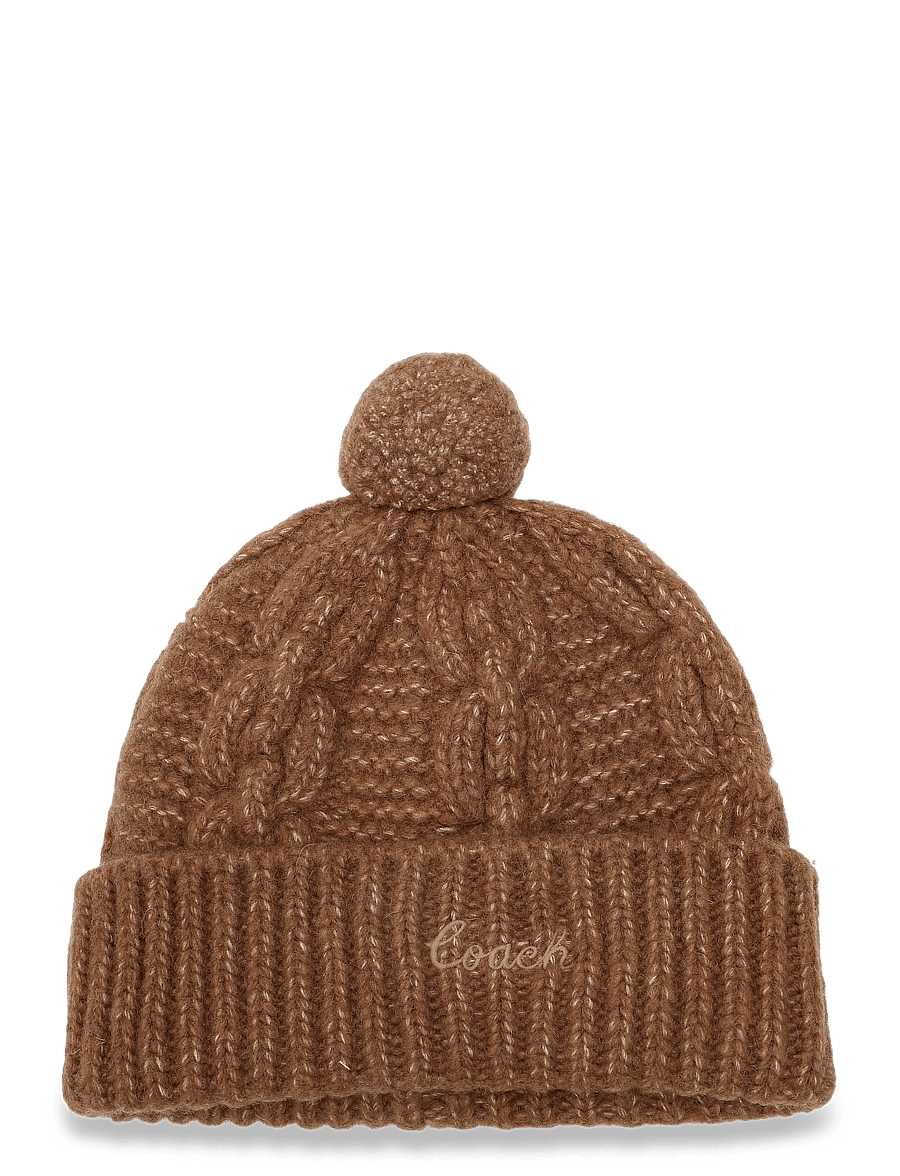 Coach Accessories - CHAIN CABLE BEANIE WITH POM - mössor - toasted almond - 0