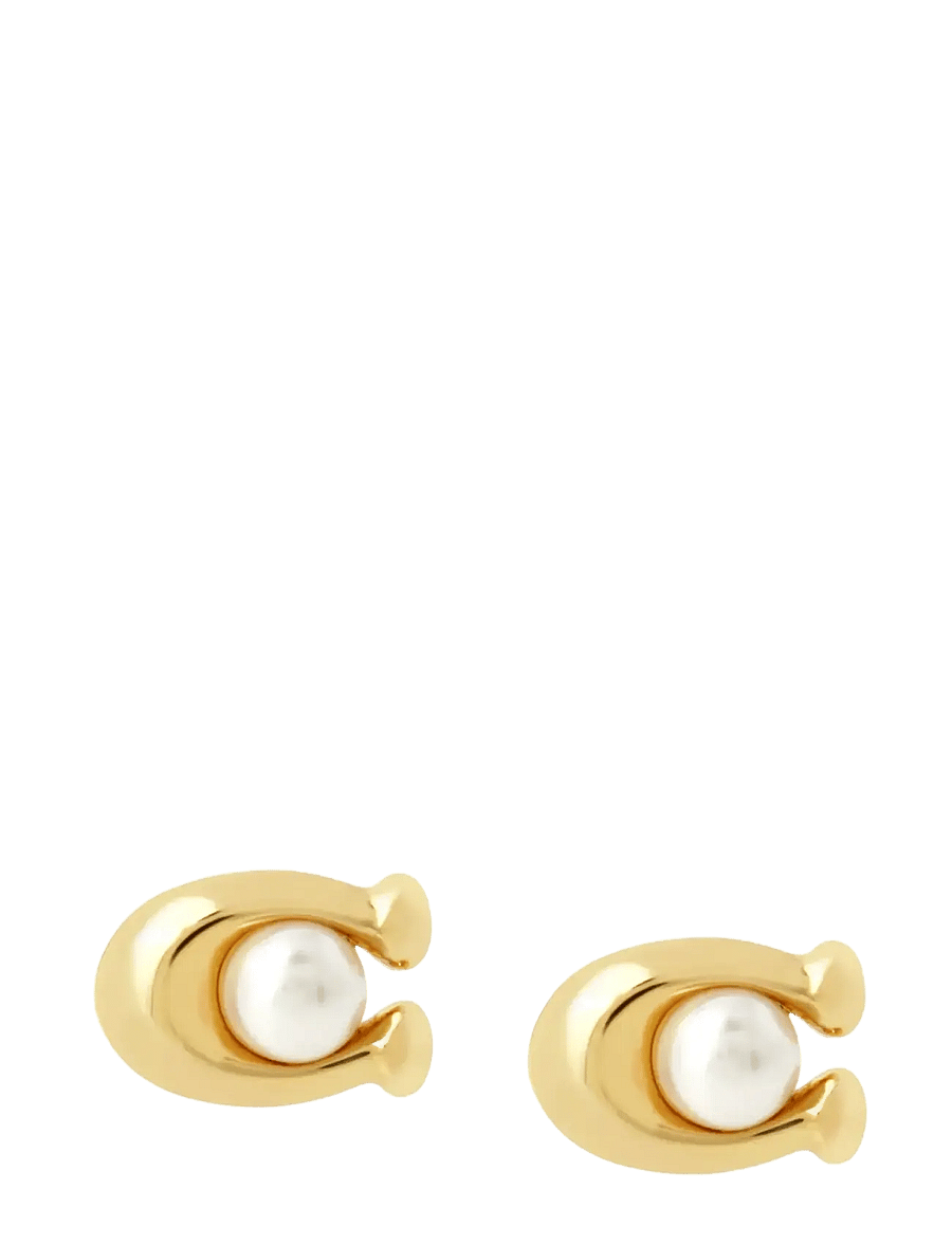 Coach Accessories - COACH Pearl Signature Stud Earrings - white/gold - 1