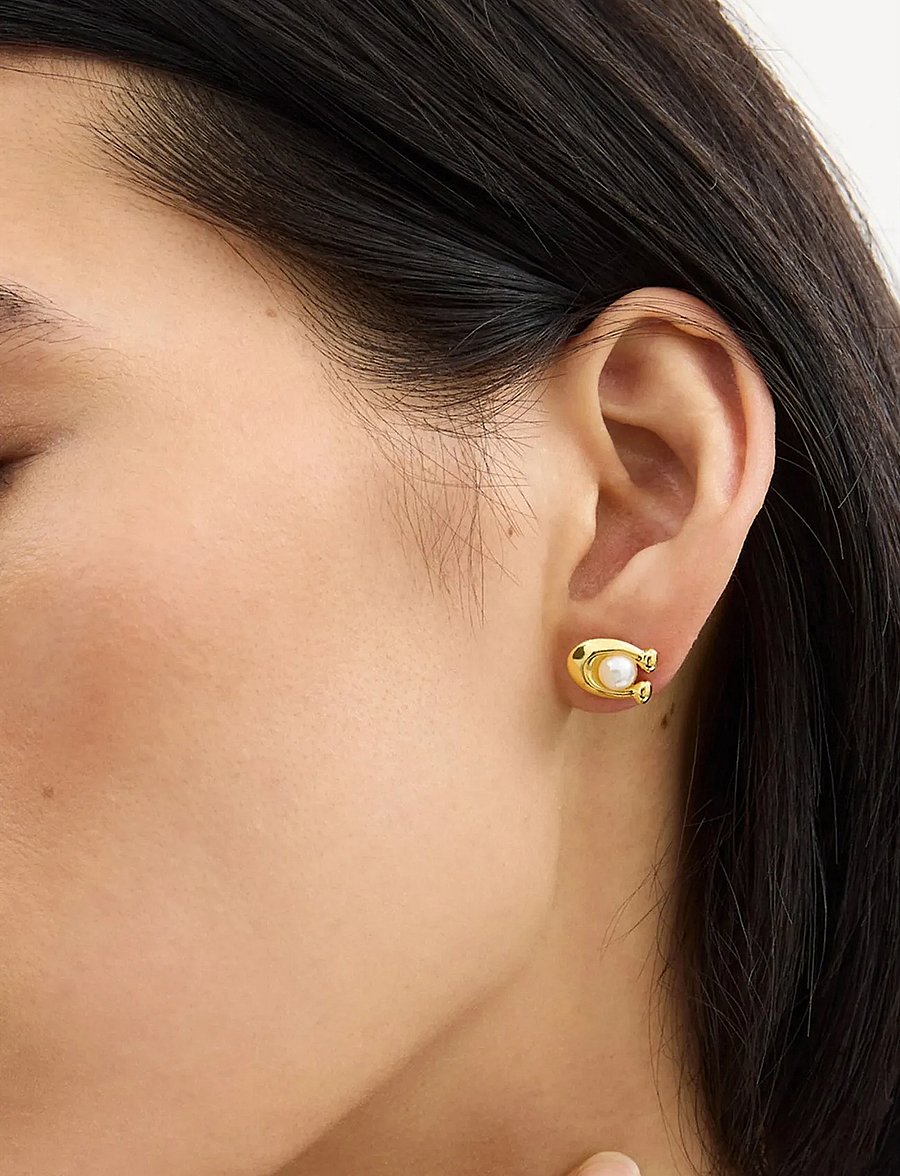 Coach Accessories - COACH Pearl Signature Stud Earrings - white/gold - 0