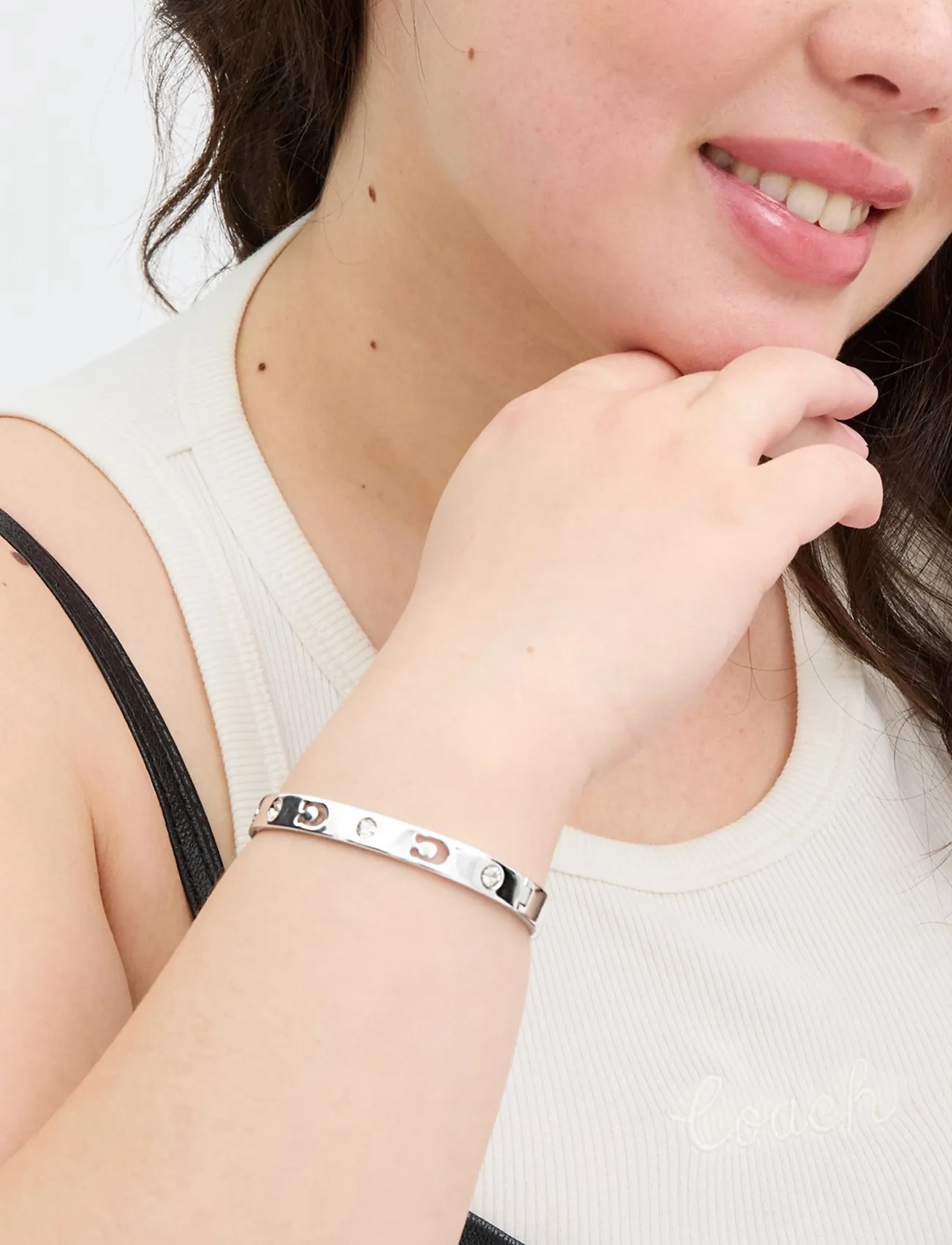 Coach Accessories Coach Signature Stone Bangle Bracelet, Kvinder, Signatur Sten Armring, Sølv, Str: ONE SIZE