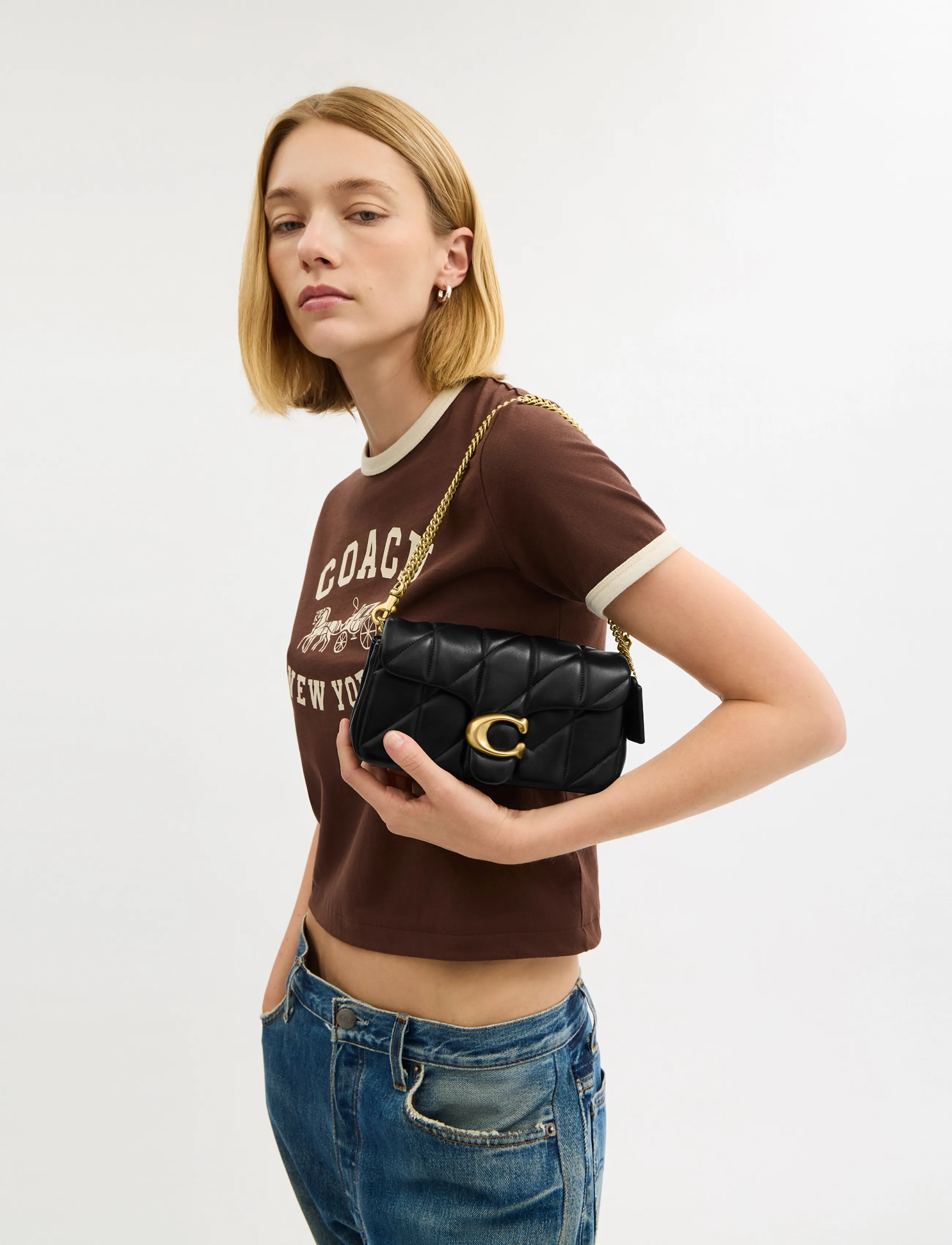 Coach Quilted Leather Tabby Chain Crossbody 19, One Size, Bags, Schwarz - Frauen