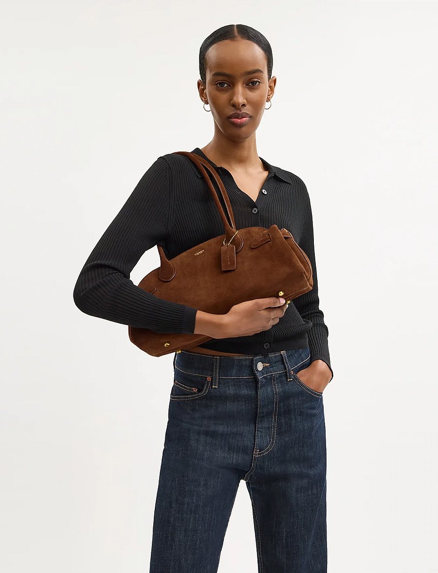 Coach - Suede Empire Carryall 34 - shoulder bags - brown - 0