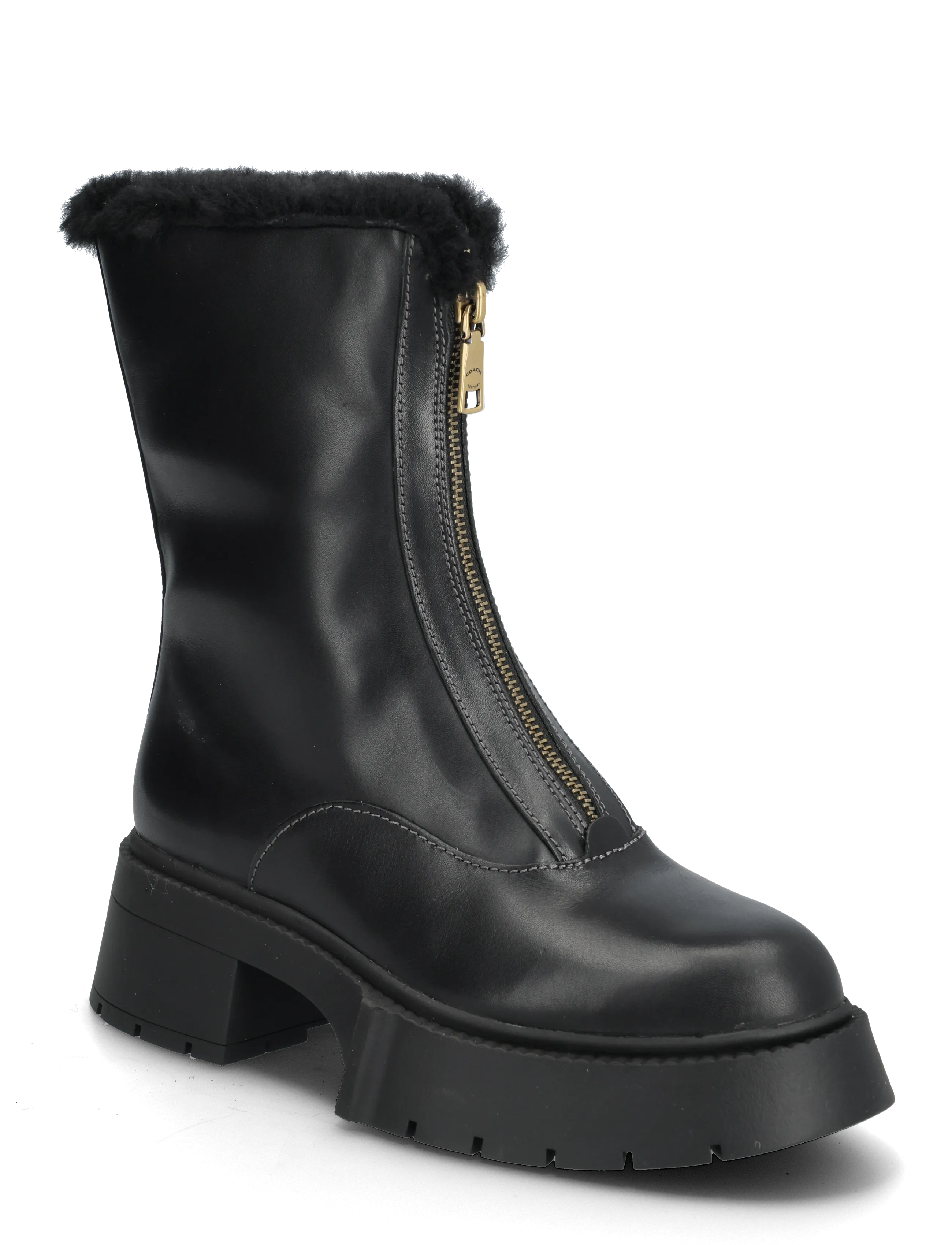 Coach Leah Platform Shearling Zip Bootie, 36.5, Ankle Boots, Schwarz - Boots With Heel, Frauen