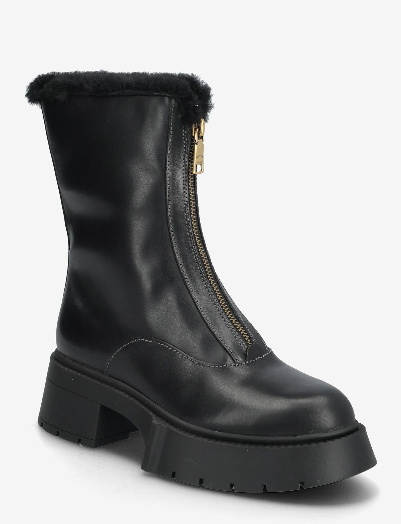 Coach - LEAH PLATFORM SHEARLING ZIP BOOTIE - stiefeletten mit absatz - black - 0