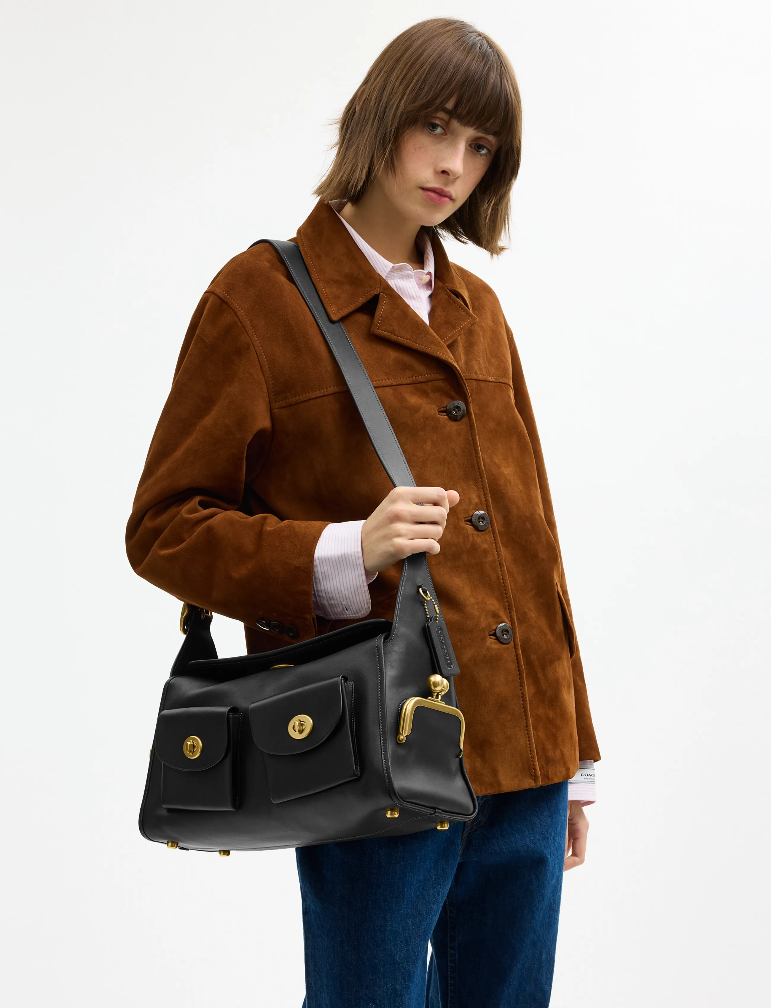 Coach - The Coach Originals Natural Grain Leather Turnlock Haversack Bag - crossbody bags - b4/black - 5