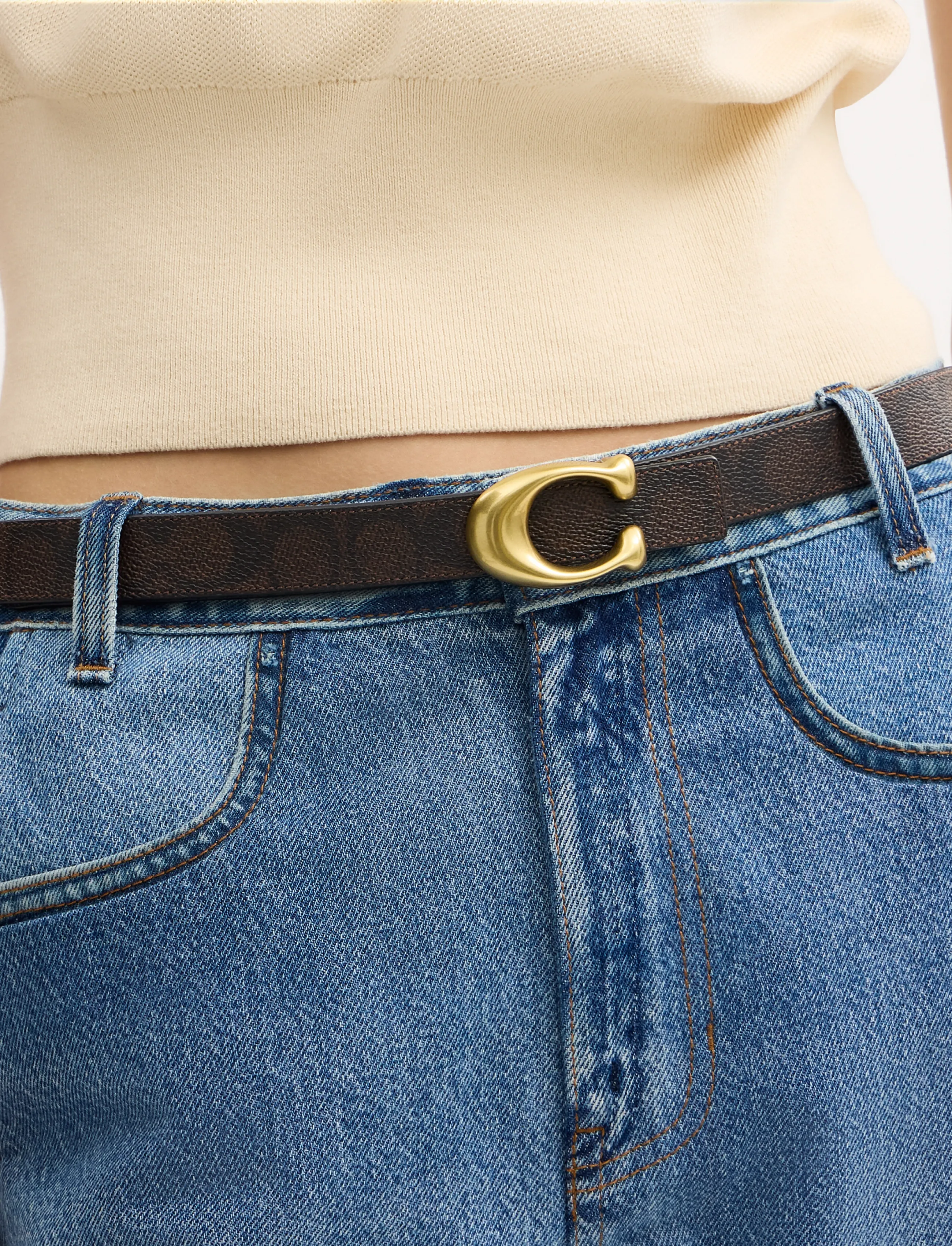Coach - 25MM SCUMPTED C BELT - leather belts - b4/black - 2