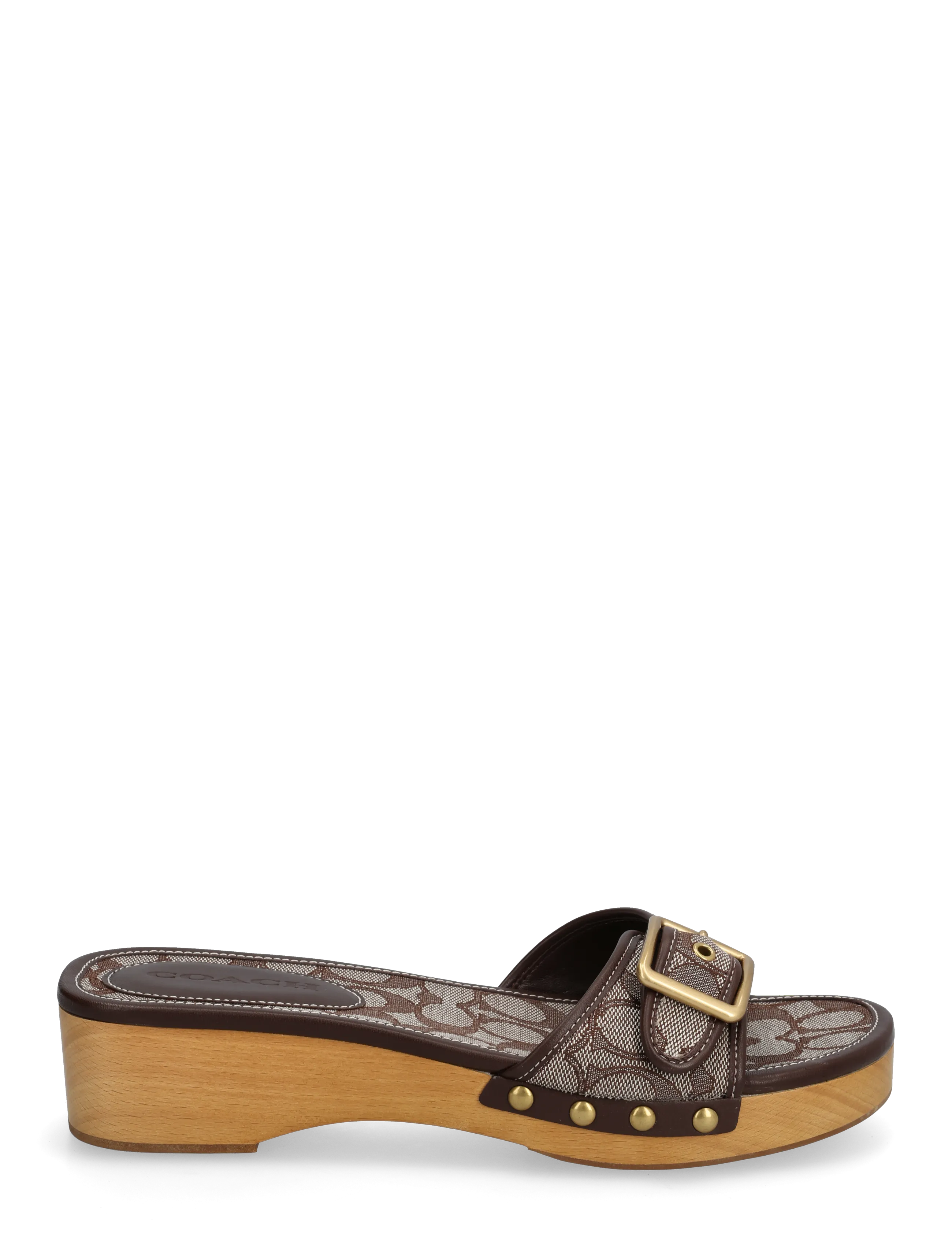 Coach - margot signature jacquard wooden sandal - sandales à talons - oak/maple - 1
