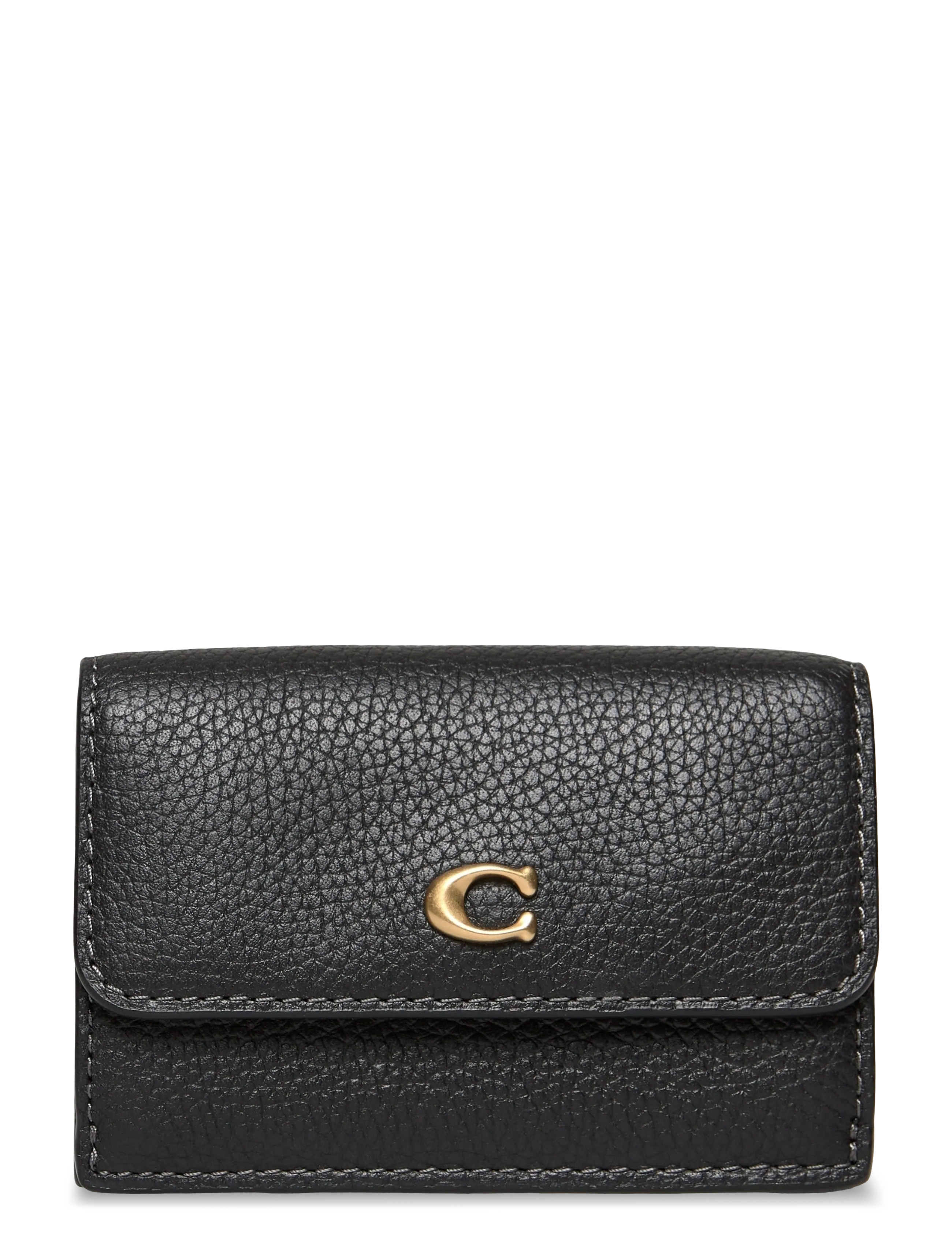 Coach Polished Pebble Leather Essential Mini Trifold Wallet - Portemonnaies - B4/BLACK / black